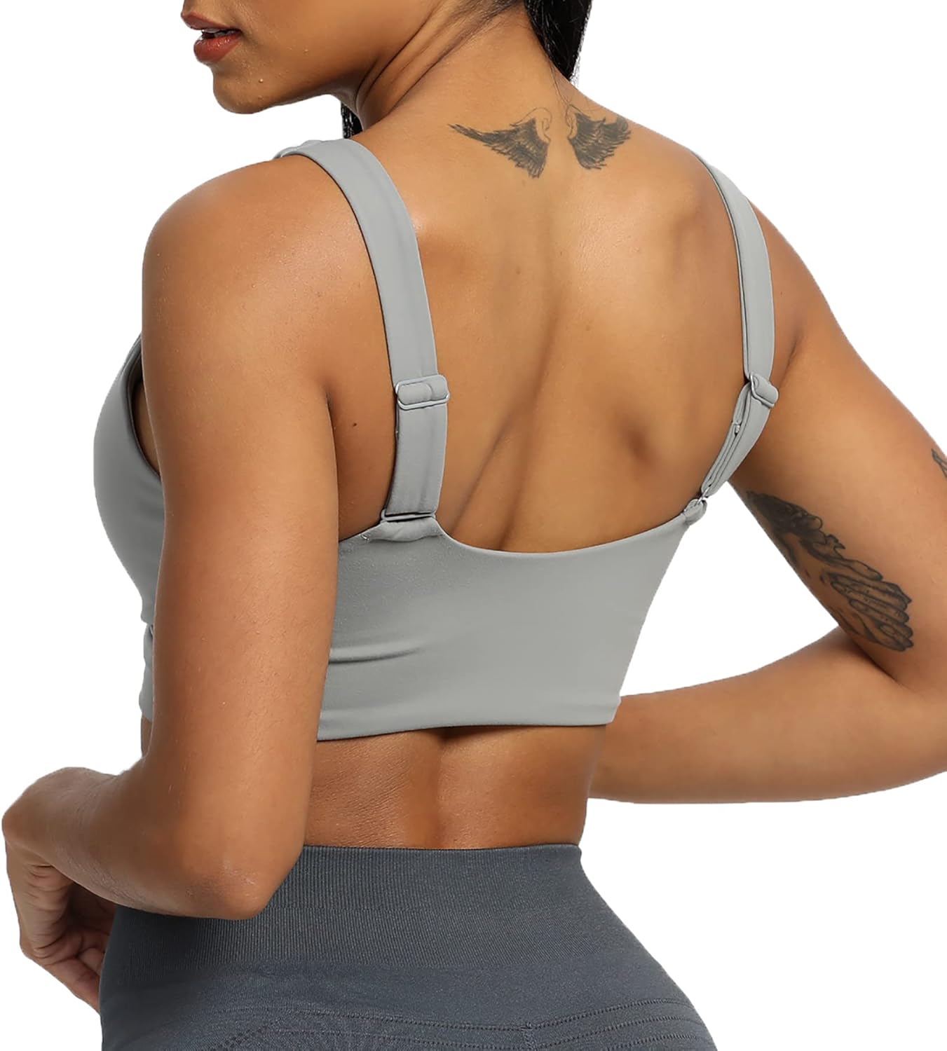 Aoxjox Womens Workout Sports Bras Fitness Backless Padded Lilian Adjust Straps Bra Yoga Crop Tank TopGrey