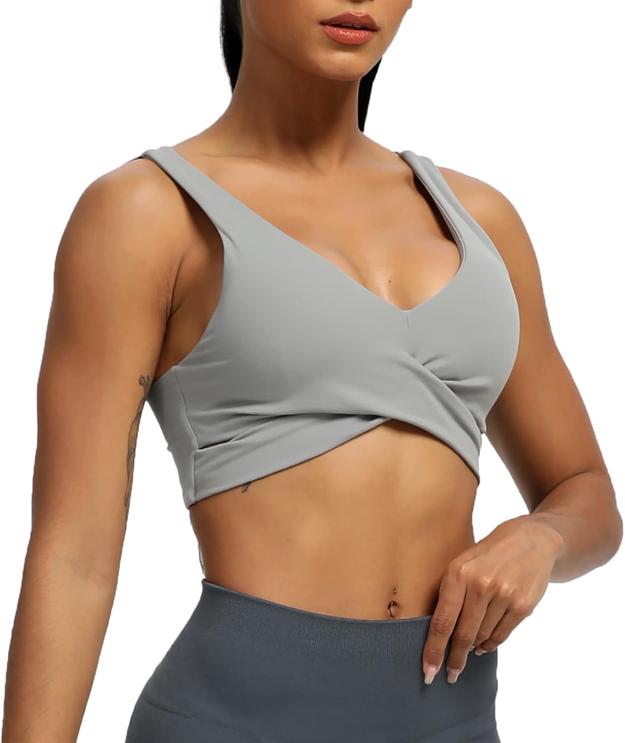 Aoxjox Womens Workout Sports Bras Fitness Backless Padded Lilian Adjust Straps Bra Yoga Crop Tank TopGrey