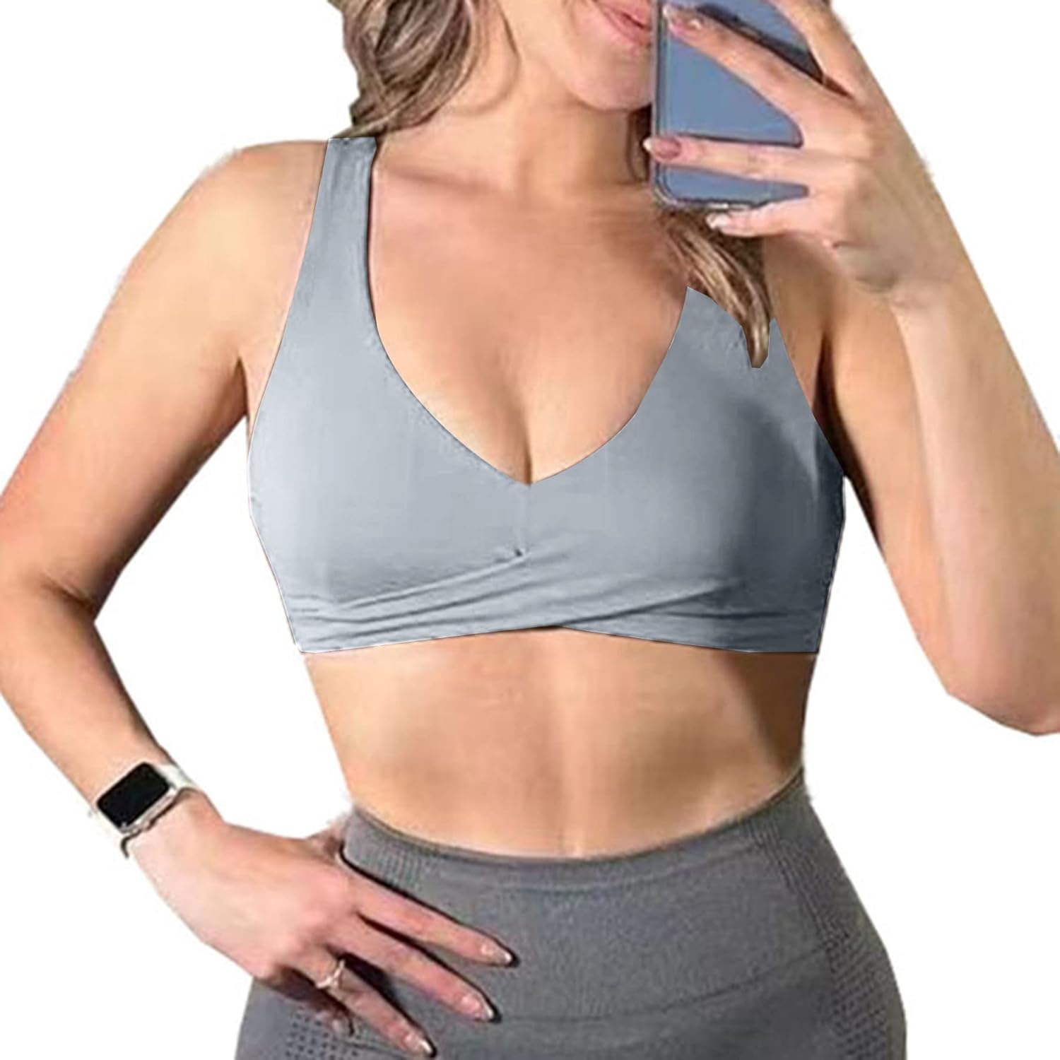 Aoxjox Womens Workout Sports Bras Fitness Backless Padded Lilian Adjust Straps Bra Yoga Crop Tank TopGrey