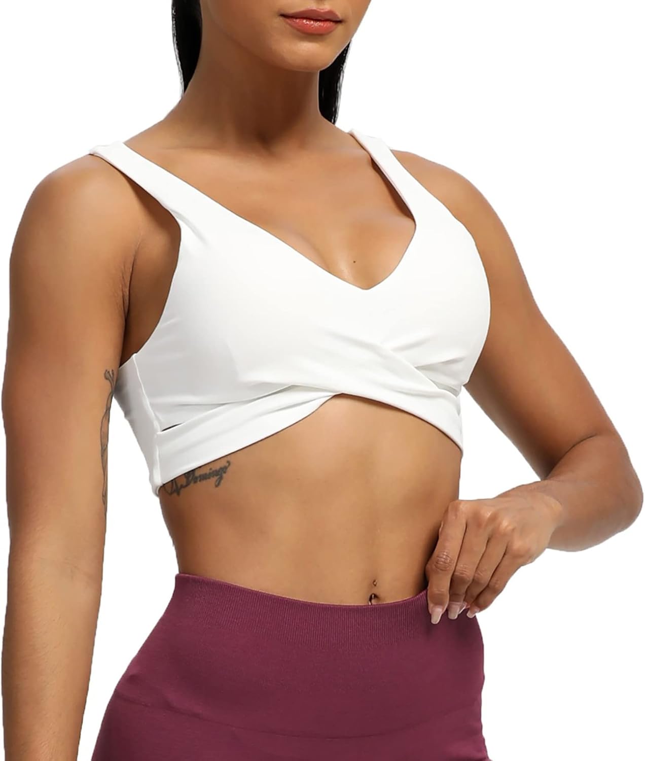 Aoxjox Womens Workout Sports Bras Fitness Backless Padded Lilian Adjust Straps Bra Yoga Crop Tank TopWhite