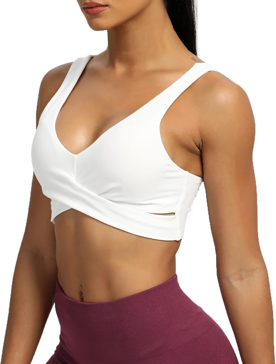Aoxjox Womens Workout Sports Bras Fitness Backless Padded Lilian Adjust Straps Bra Yoga Crop Tank TopWhite