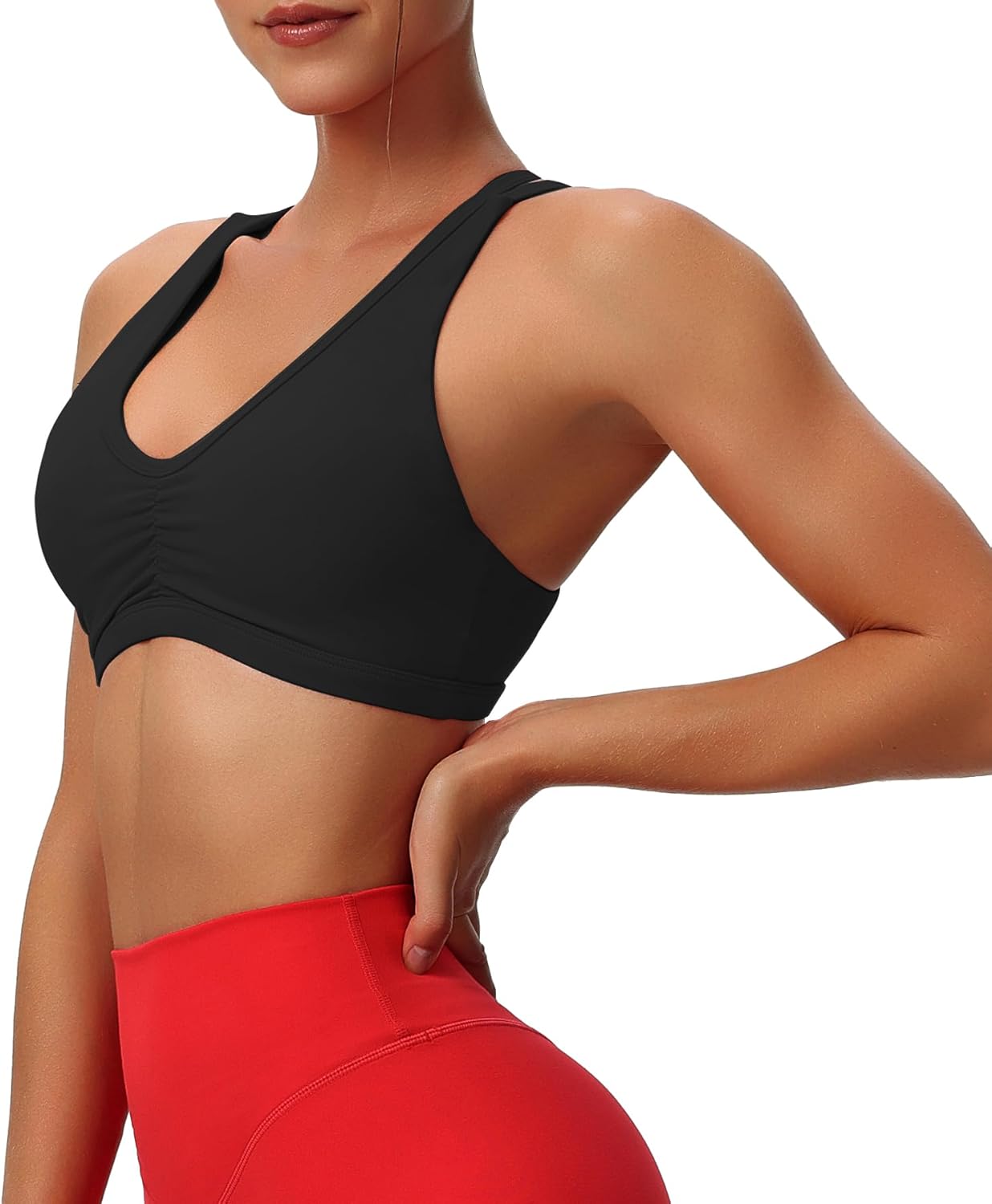 Aoxjox Womens Workout Sports Bras Fitness Backless Padded Rory Ruched Bra Yoga Crop Tank TopBlack
