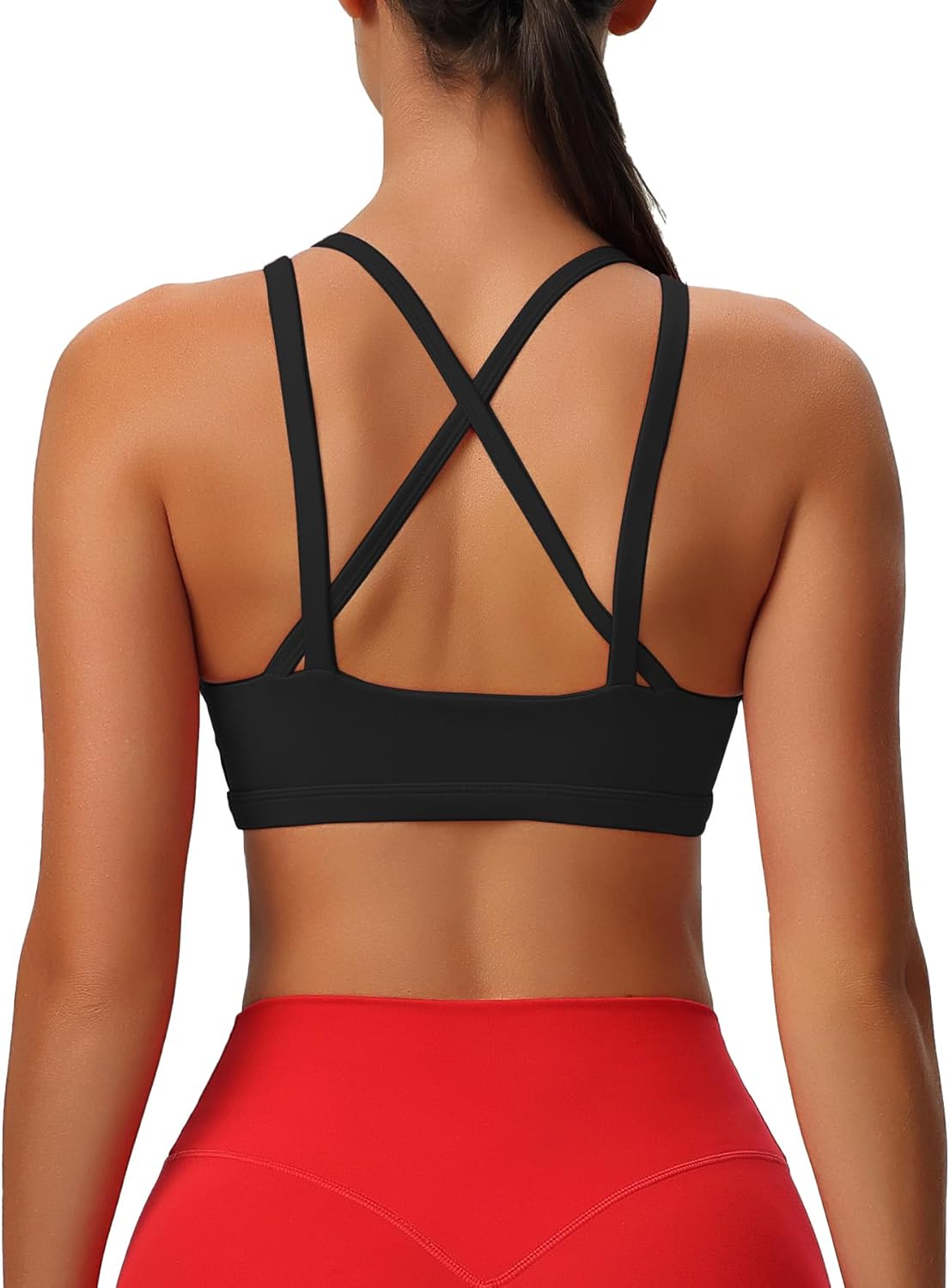 Aoxjox Womens Workout Sports Bras Fitness Backless Padded Rory Ruched Bra Yoga Crop Tank TopBlack