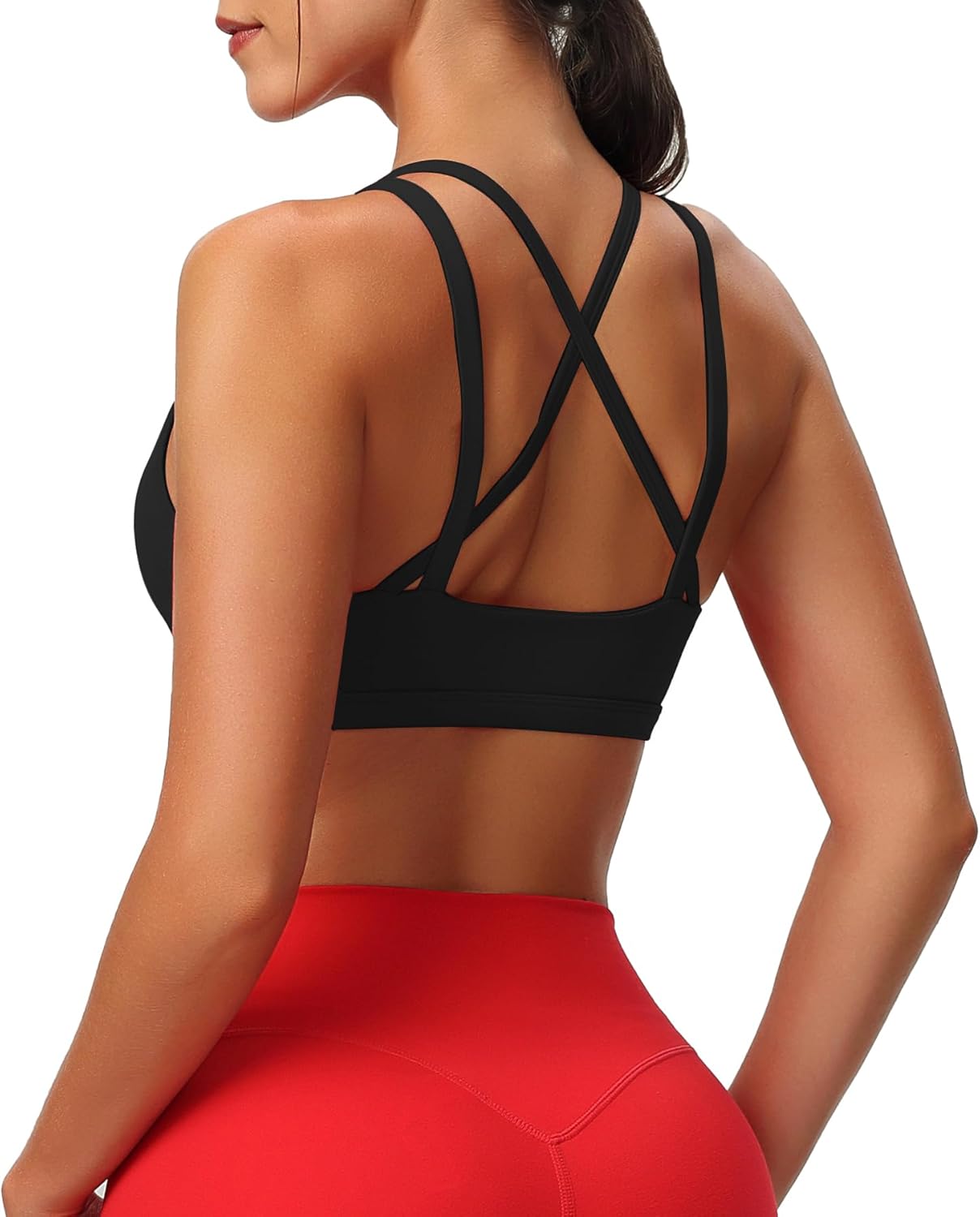 Aoxjox Womens Workout Sports Bras Fitness Backless Padded Rory Ruched Bra Yoga Crop Tank TopBlack