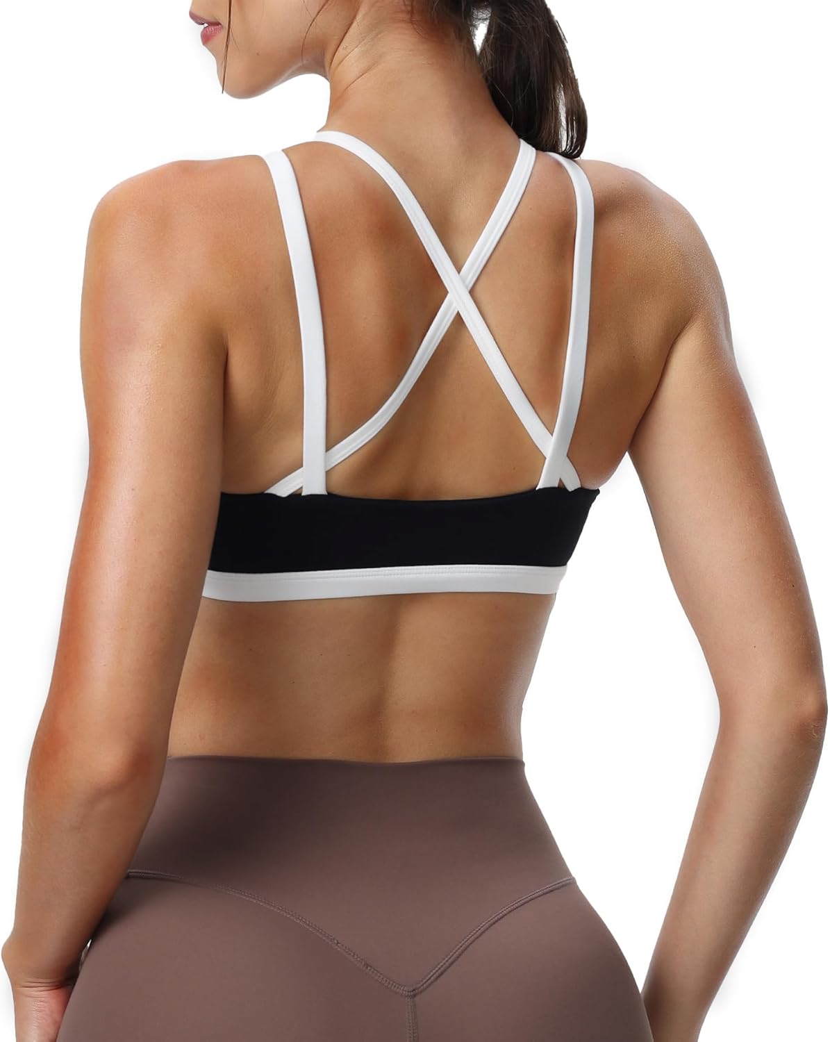 Aoxjox Womens Workout Sports Bras Fitness Backless Padded Rory Ruched Bra Yoga Crop Tank TopBlack and White