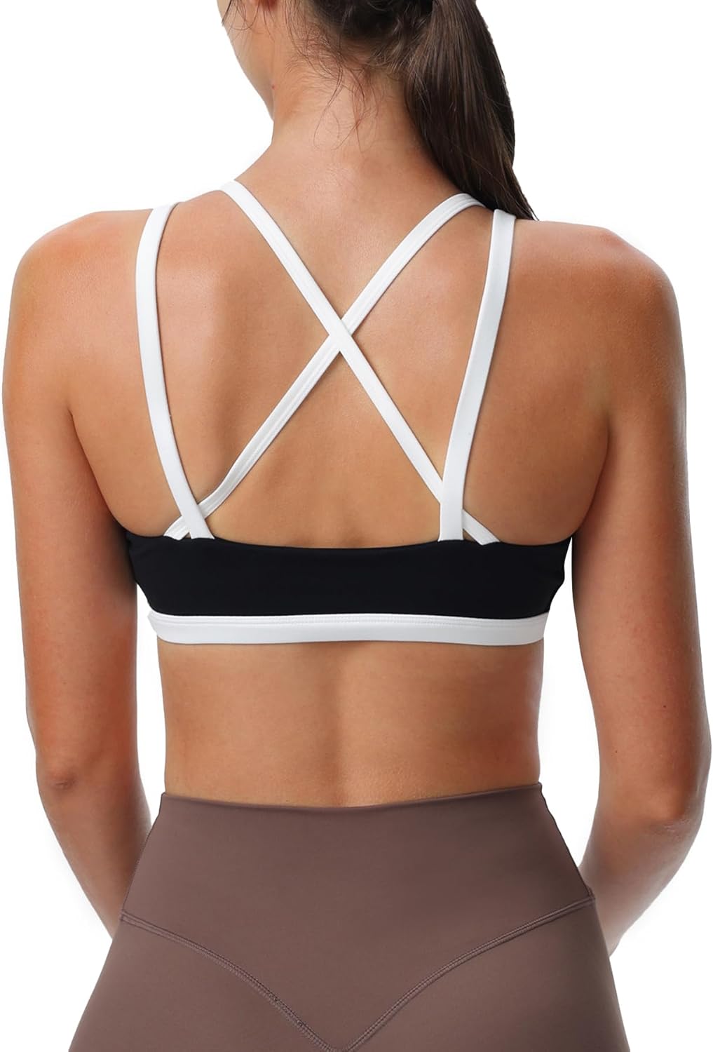 Aoxjox Womens Workout Sports Bras Fitness Backless Padded Rory Ruched Bra Yoga Crop Tank TopBlack and White