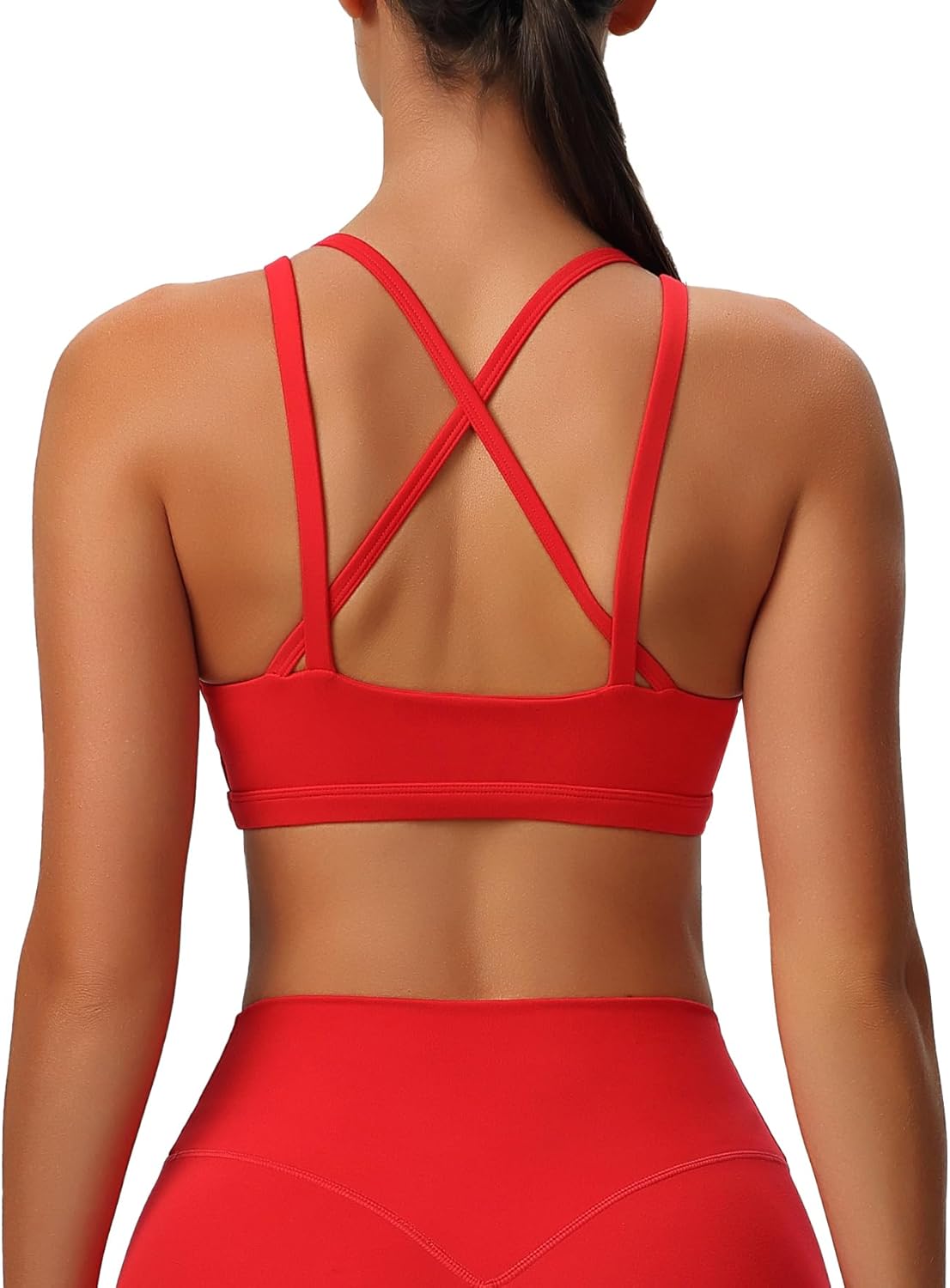 Aoxjox Womens Workout Sports Bras Fitness Backless Padded Rory Ruched Bra Yoga Crop Tank TopRacing Red