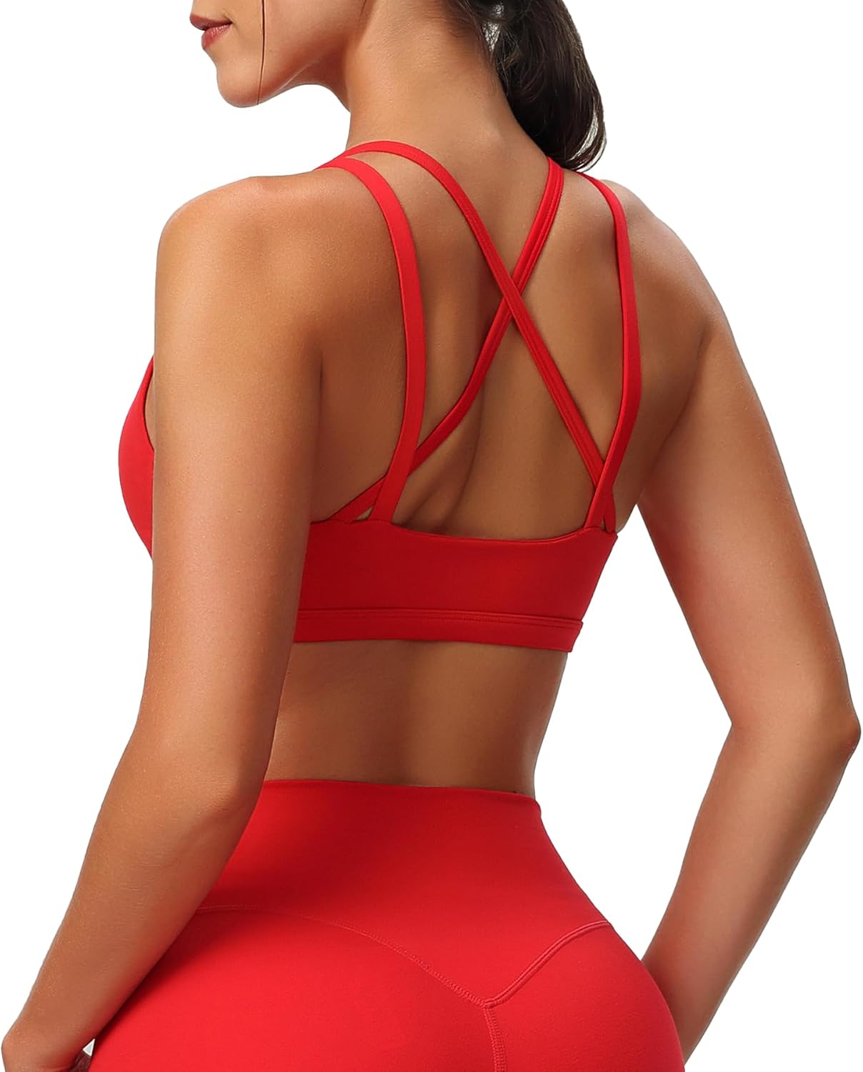 Aoxjox Womens Workout Sports Bras Fitness Backless Padded Rory Ruched Bra Yoga Crop Tank TopRacing Red