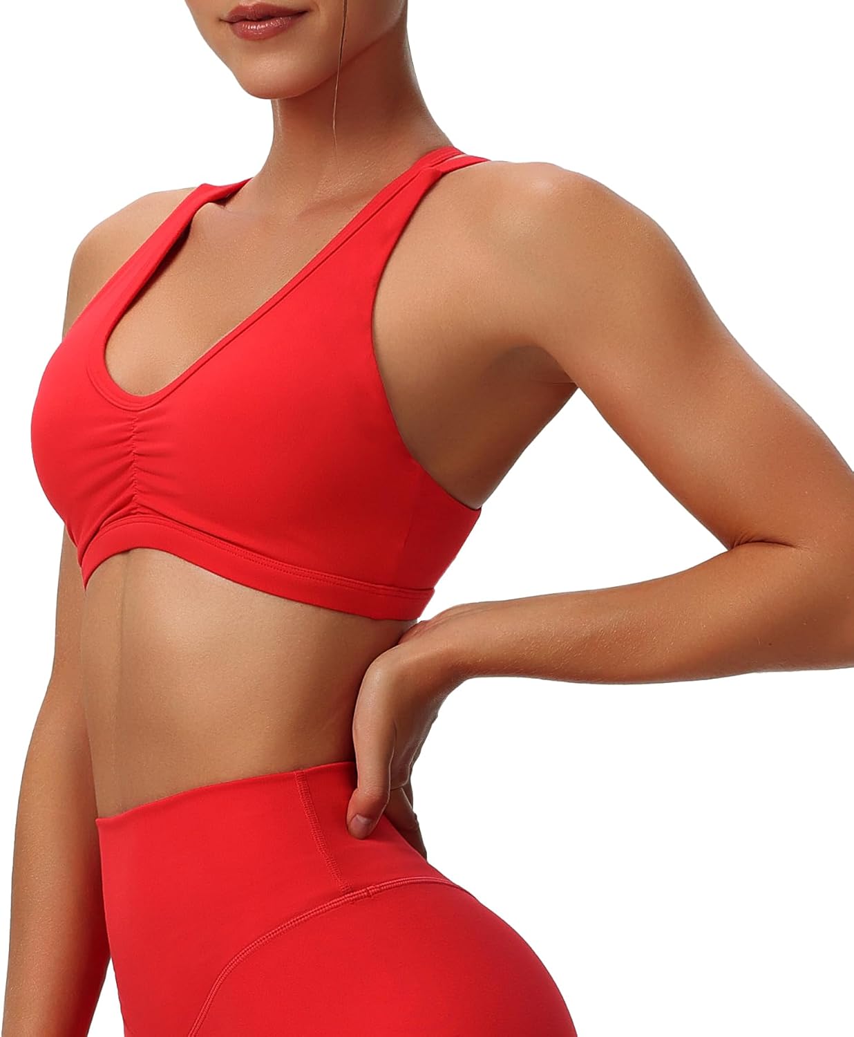Aoxjox Womens Workout Sports Bras Fitness Backless Padded Rory Ruched Bra Yoga Crop Tank TopRacing Red