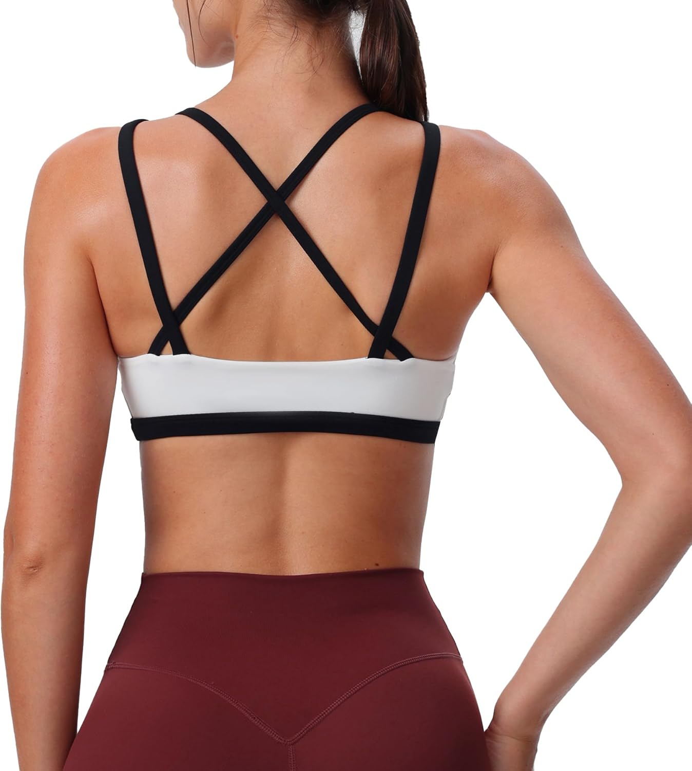 Aoxjox Womens Workout Sports Bras Fitness Backless Padded Rory Ruched Bra Yoga Crop Tank TopWhite and Black