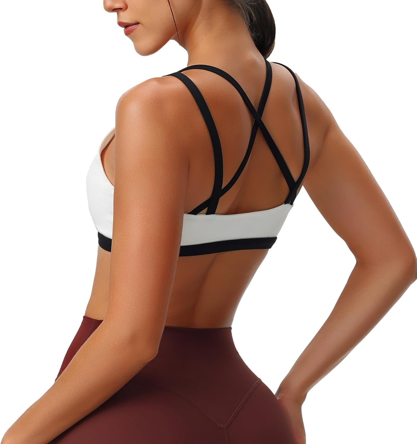 Aoxjox Womens Workout Sports Bras Fitness Backless Padded Rory Ruched Bra Yoga Crop Tank TopWhite and Black