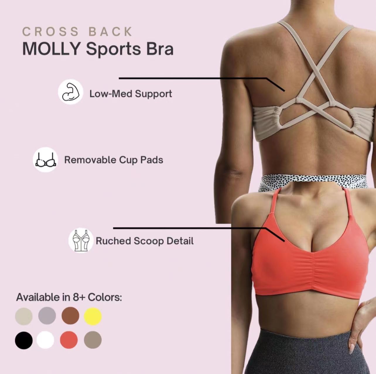 Aoxjox Womens Workout Sports Bras Fitness Molly Cross Back Ruched Padded Bra Yoga Crop Tank TopFudge Coffee