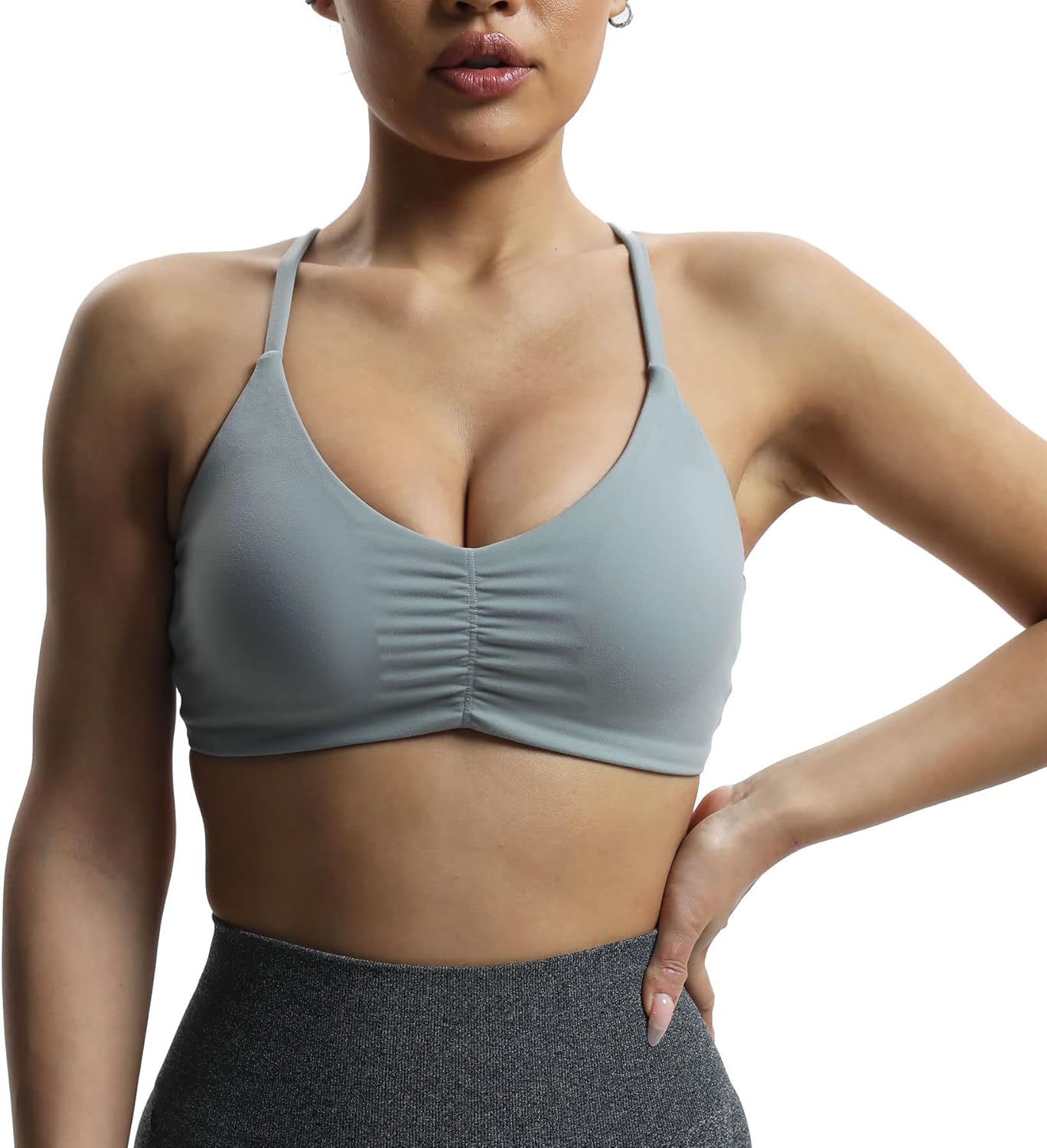 Aoxjox Womens Workout Sports Bras Fitness Molly Cross Back Ruched Padded Bra Yoga Crop Tank TopGrey