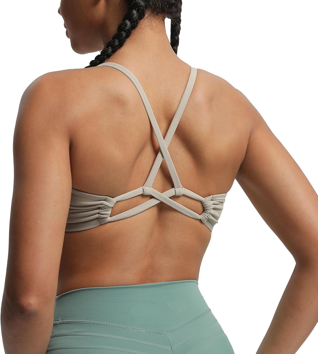 Aoxjox Womens Workout Sports Bras Fitness Molly Cross Back Ruched Padded Bra Yoga Crop Tank TopMink
