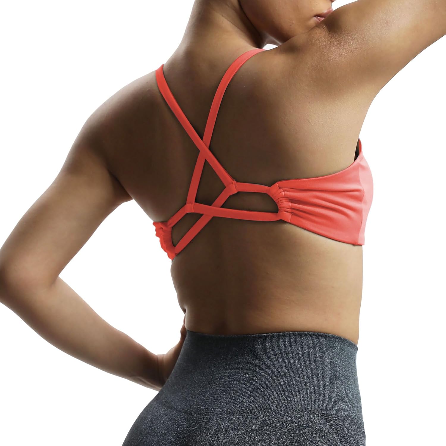 Aoxjox Womens Workout Sports Bras Fitness Molly Cross Back Ruched Padded Bra Yoga Crop Tank TopSpiced Coral