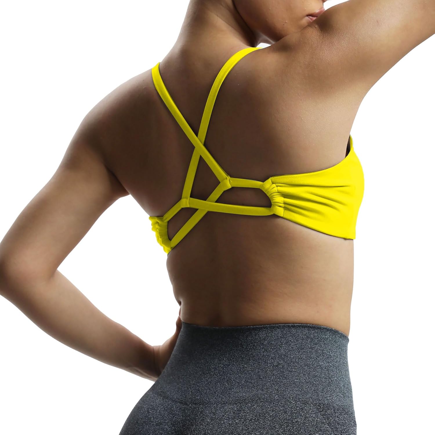 Aoxjox Womens Workout Sports Bras Fitness Molly Cross Back Ruched Padded Bra Yoga Crop Tank TopVibrant Yellow