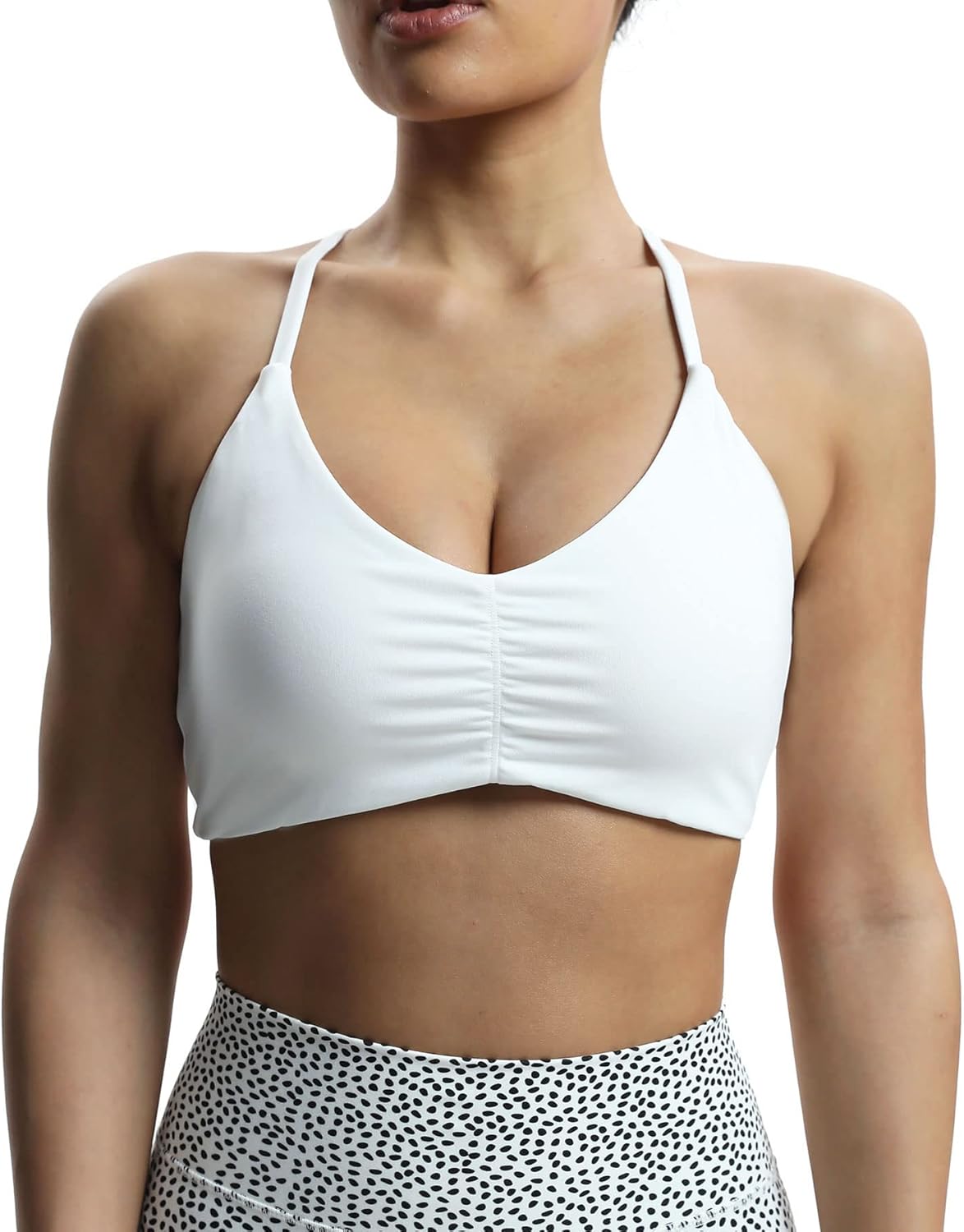 Aoxjox Womens Workout Sports Bras Fitness Molly Cross Back Ruched Padded Bra Yoga Crop Tank TopWhite