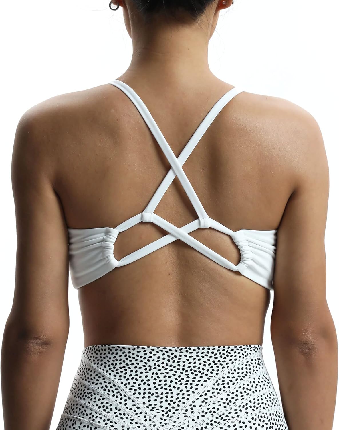 Aoxjox Womens Workout Sports Bras Fitness Molly Cross Back Ruched Padded Bra Yoga Crop Tank TopWhite