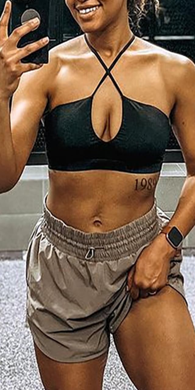 Aoxjox Womens Workout Sports Bras Jamie Deep V Fitness Backless Padded Training Gym Bra Yoga Crop Tank TopA Black