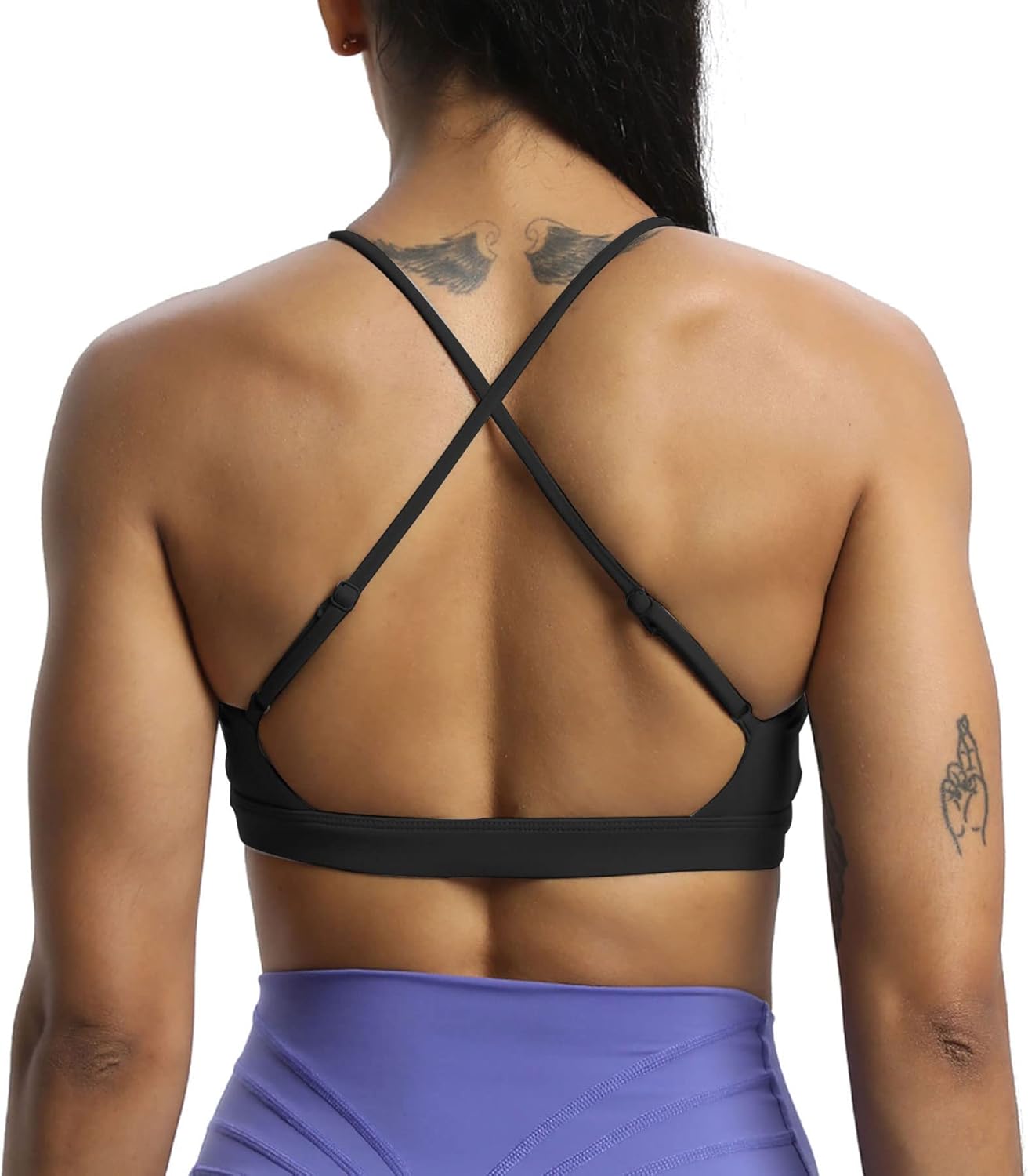 Aoxjox Womens Workout Sports Bras Jamie Deep V Fitness Backless Padded Training Gym Bra Yoga Crop Tank TopA Black