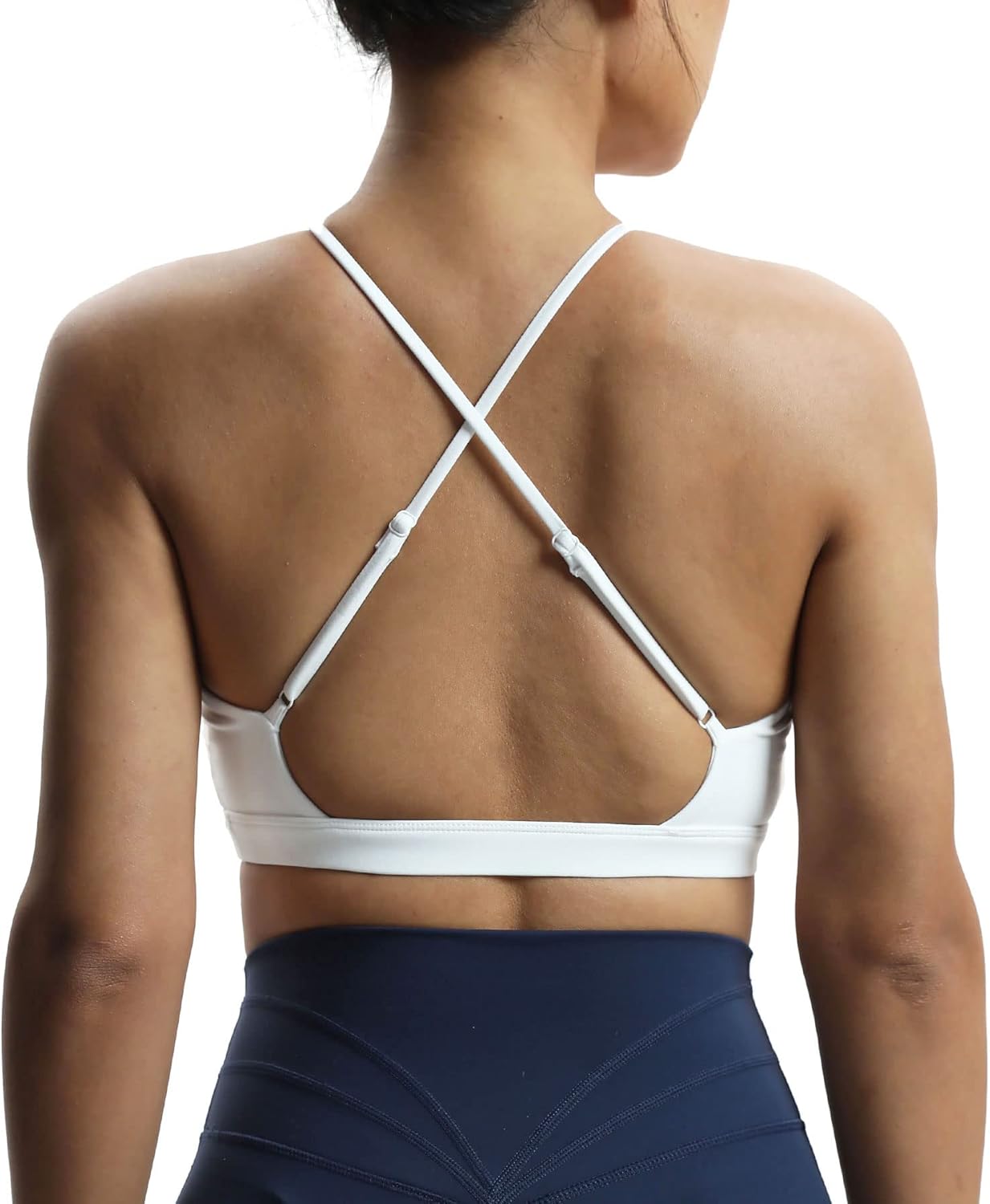 Aoxjox Womens Workout Sports Bras Jamie Deep V Fitness Backless Padded Training Gym Bra Yoga Crop Tank TopA White
