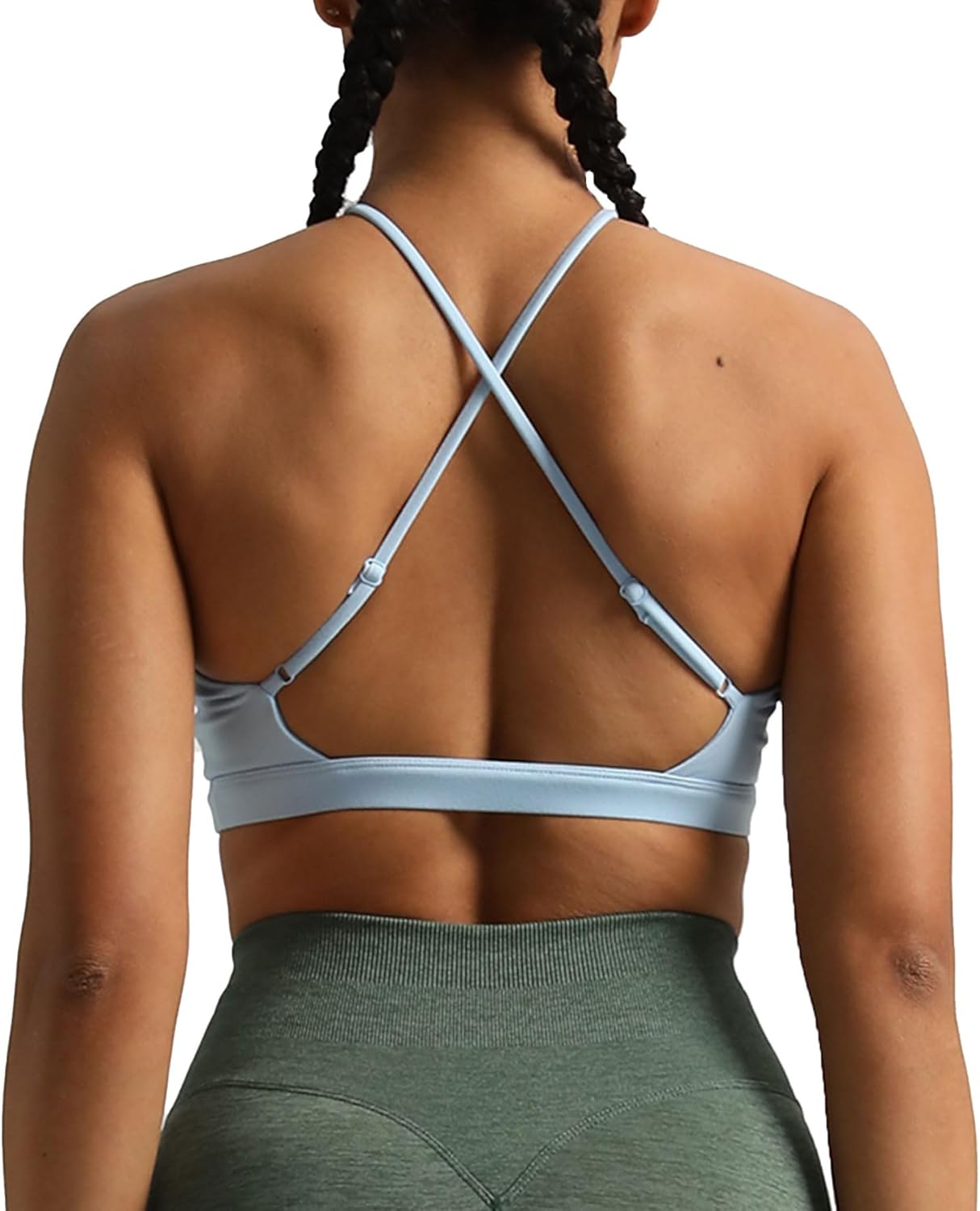 Aoxjox Womens Workout Sports Bras Jamie Deep V Fitness Backless Padded Training Gym Bra Yoga Crop Tank TopAiry Blue