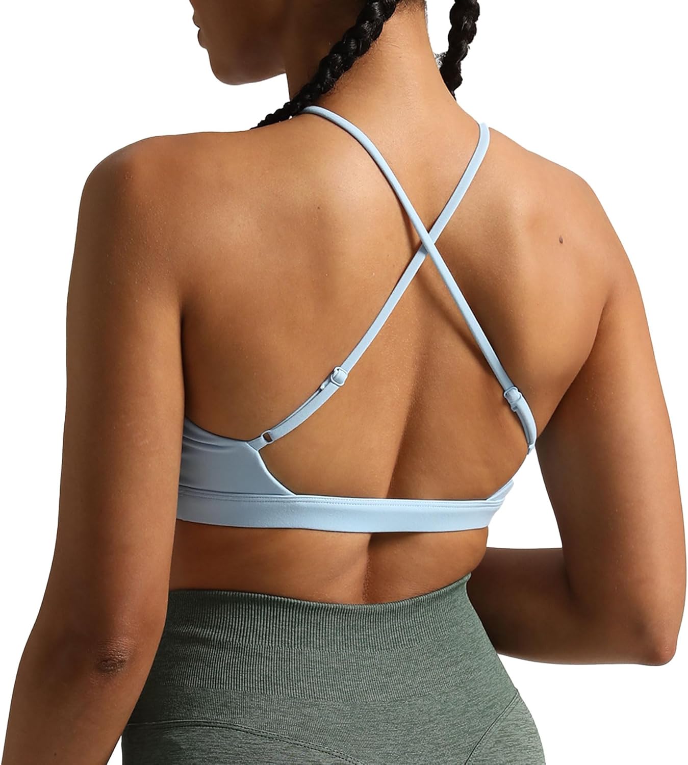 Aoxjox Womens Workout Sports Bras Jamie Deep V Fitness Backless Padded Training Gym Bra Yoga Crop Tank TopAiry Blue