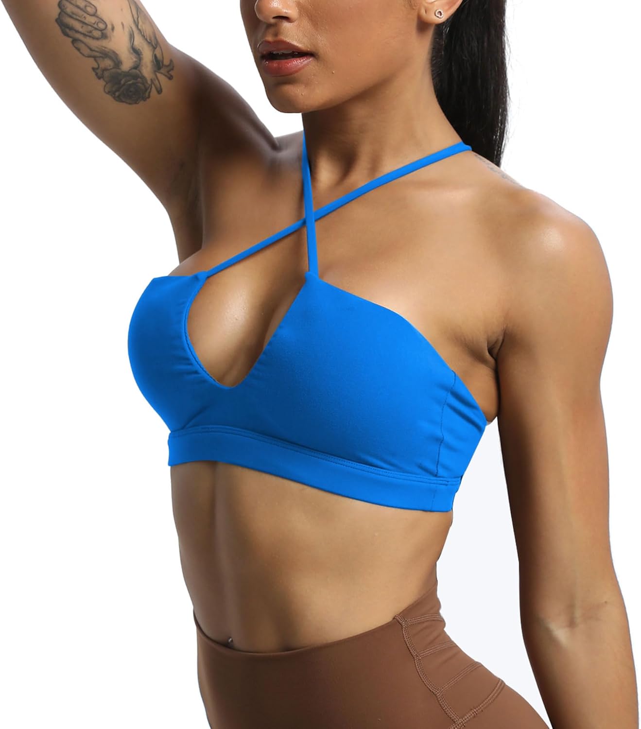 Aoxjox Womens Workout Sports Bras Jamie Deep V Fitness Backless Padded Training Gym Bra Yoga Crop Tank TopDirectoire Blue