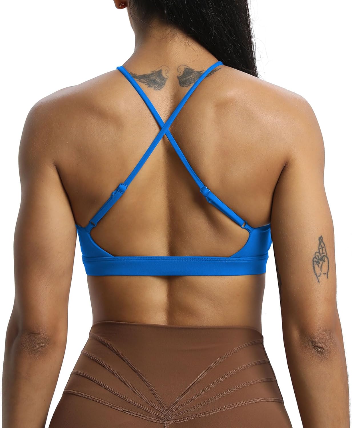 Aoxjox Womens Workout Sports Bras Jamie Deep V Fitness Backless Padded Training Gym Bra Yoga Crop Tank TopDirectoire Blue