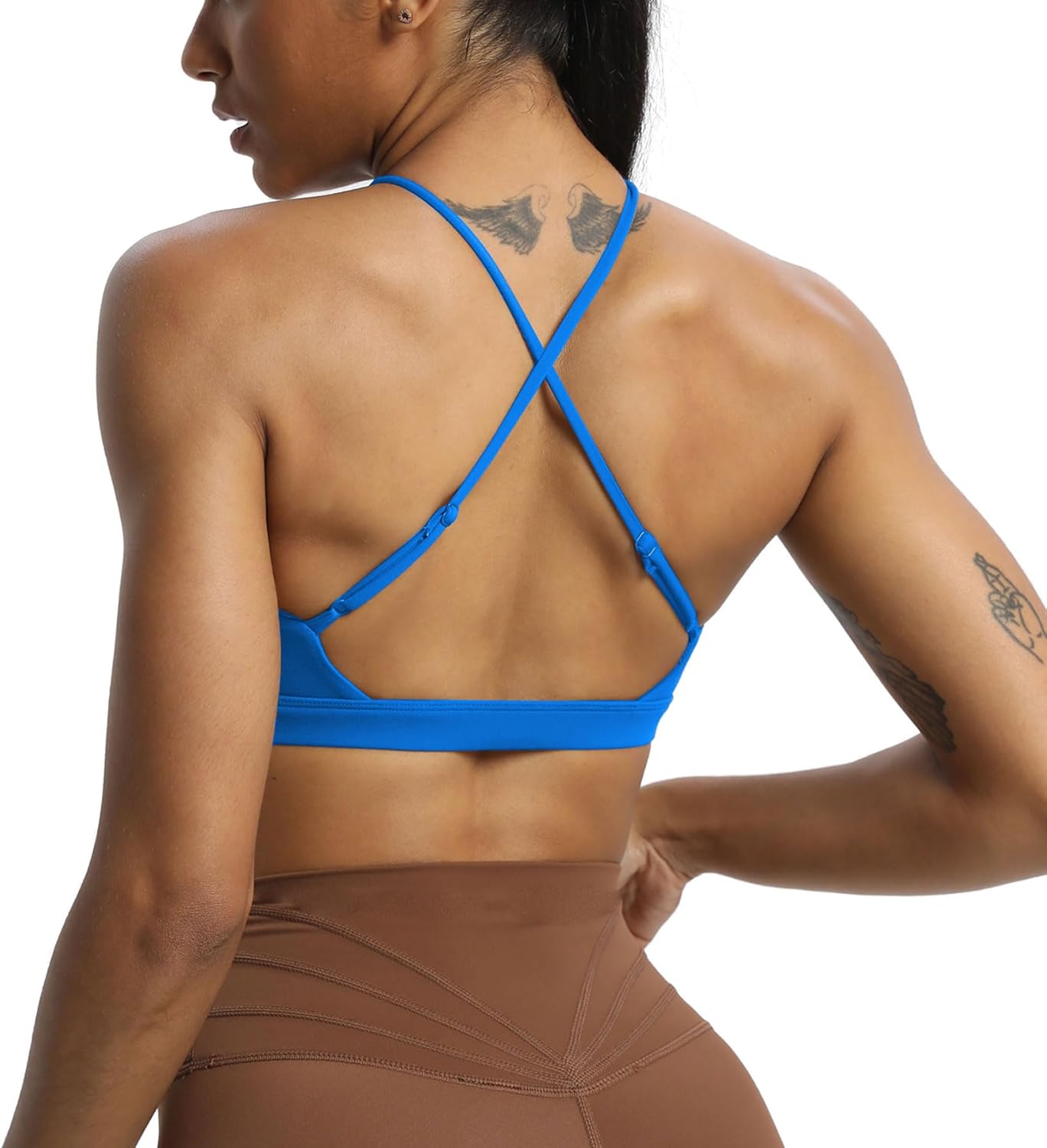 Aoxjox Womens Workout Sports Bras Jamie Deep V Fitness Backless Padded Training Gym Bra Yoga Crop Tank TopDirectoire Blue