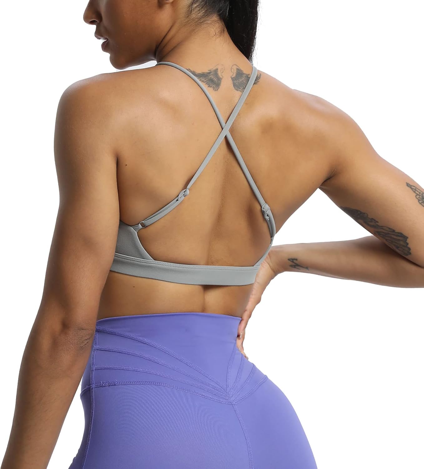 Aoxjox Womens Workout Sports Bras Jamie Deep V Fitness Backless Padded Training Gym Bra Yoga Crop Tank TopGrey