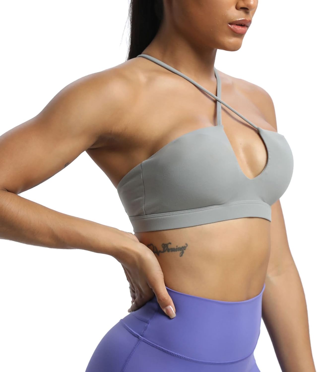 Aoxjox Womens Workout Sports Bras Jamie Deep V Fitness Backless Padded Training Gym Bra Yoga Crop Tank TopGrey