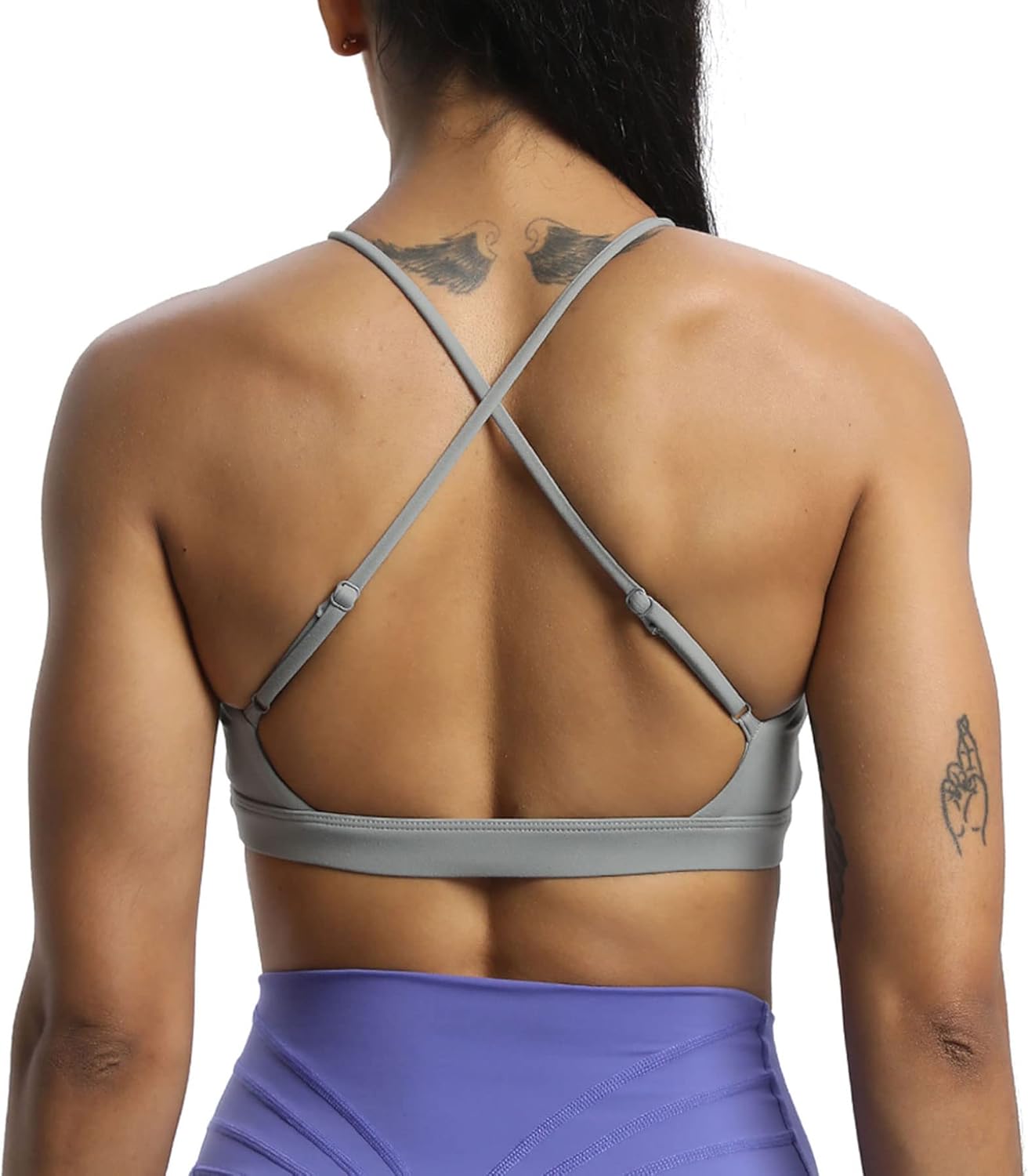 Aoxjox Womens Workout Sports Bras Jamie Deep V Fitness Backless Padded Training Gym Bra Yoga Crop Tank TopGrey