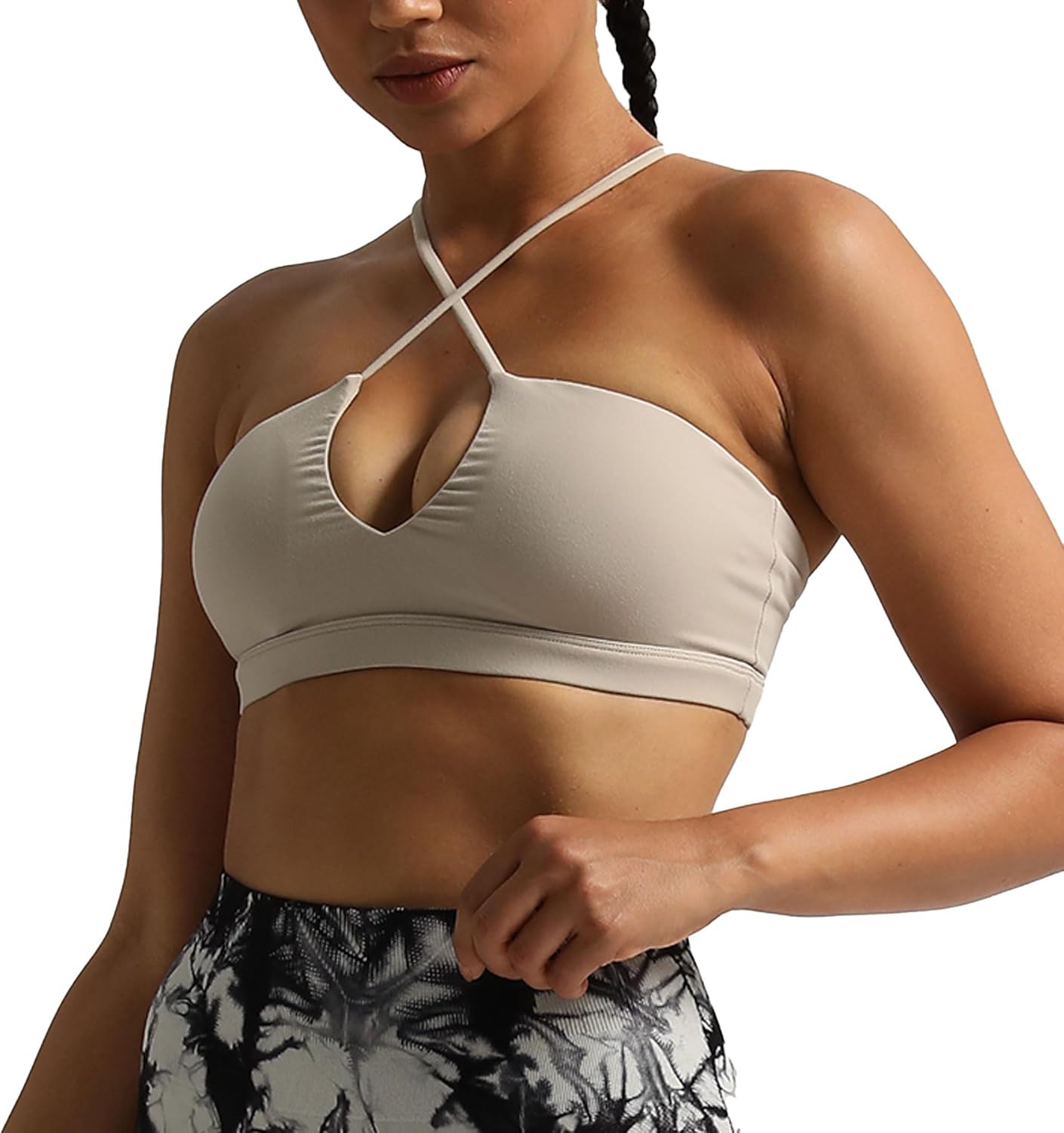 Aoxjox Womens Workout Sports Bras Jamie Deep V Fitness Backless Padded Training Gym Bra Yoga Crop Tank TopMink
