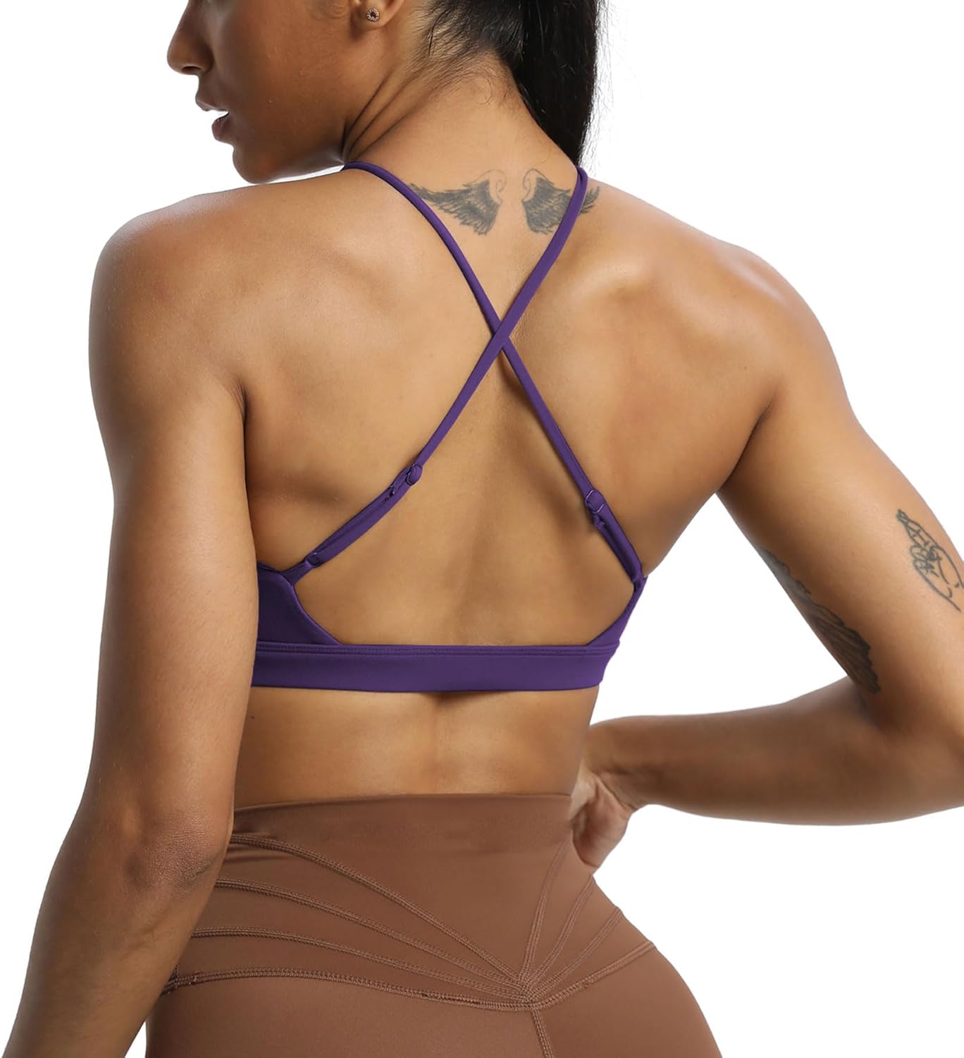 Aoxjox Womens Workout Sports Bras Jamie Deep V Fitness Backless Padded Training Gym Bra Yoga Crop Tank TopMulberry Purple
