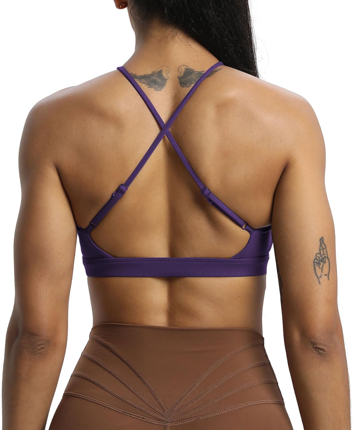 Aoxjox Womens Workout Sports Bras Jamie Deep V Fitness Backless Padded Training Gym Bra Yoga Crop Tank TopMulberry Purple