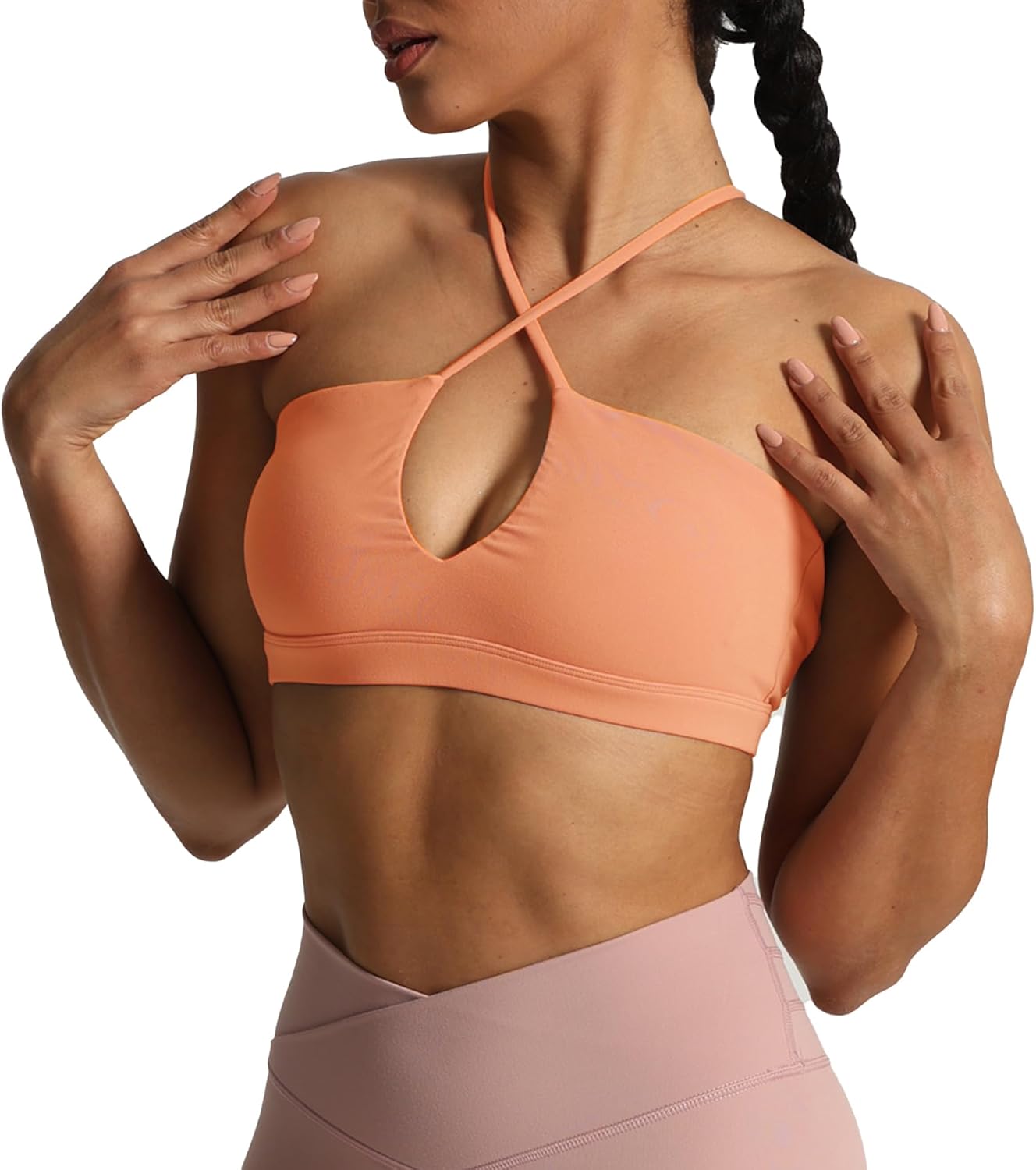 Aoxjox Womens Workout Sports Bras Jamie Deep V Fitness Backless Padded Training Gym Bra Yoga Crop Tank TopPapaya