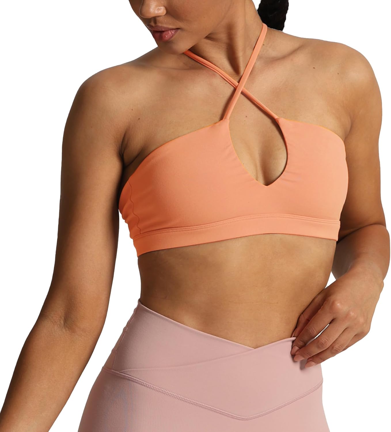 Aoxjox Womens Workout Sports Bras Jamie Deep V Fitness Backless Padded Training Gym Bra Yoga Crop Tank TopPapaya