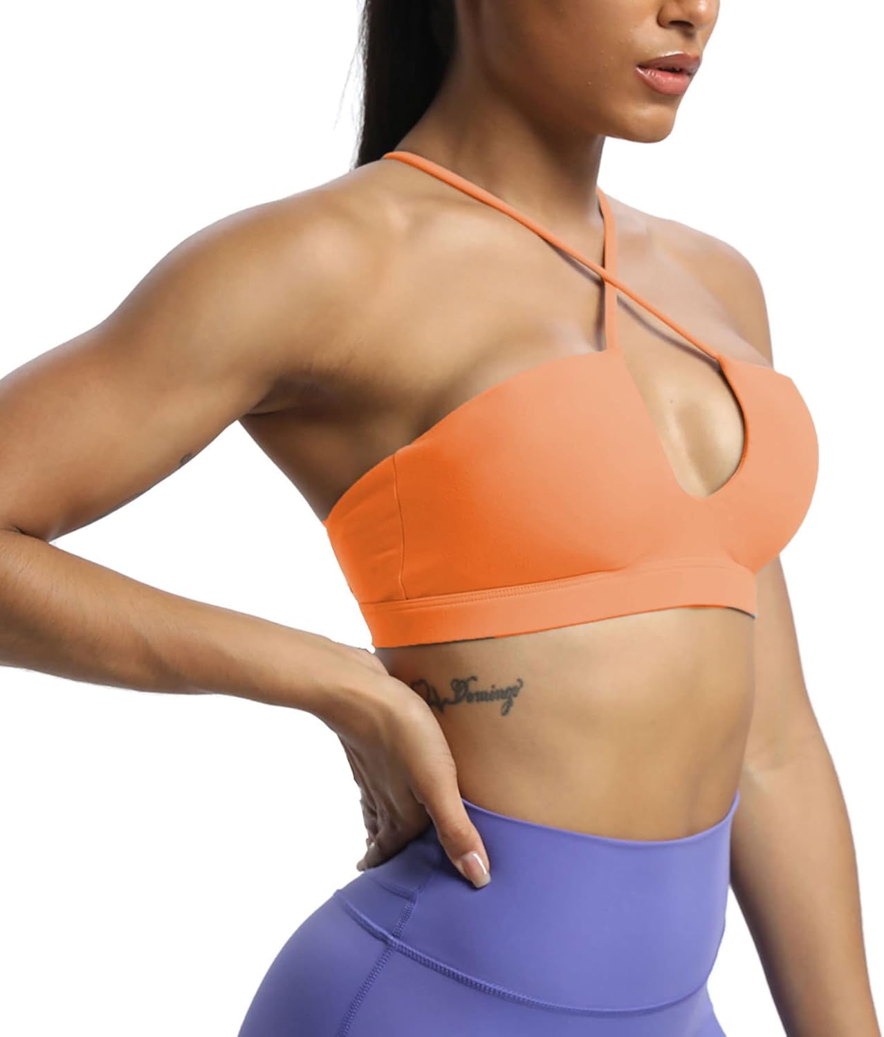 Aoxjox Womens Workout Sports Bras Jamie Deep V Fitness Backless Padded Training Gym Bra Yoga Crop Tank TopPapaya Orange