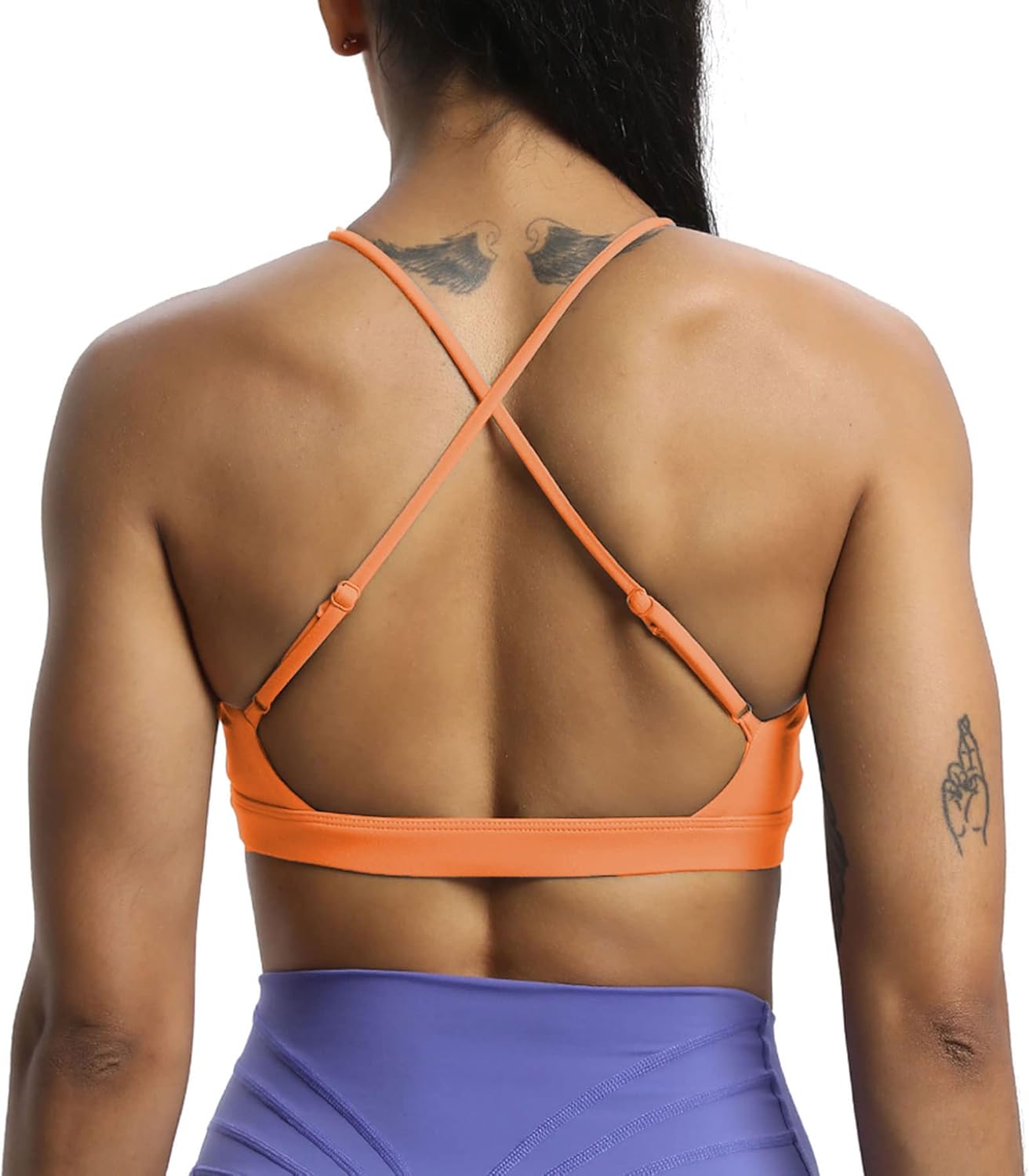Aoxjox Womens Workout Sports Bras Jamie Deep V Fitness Backless Padded Training Gym Bra Yoga Crop Tank TopPapaya Orange
