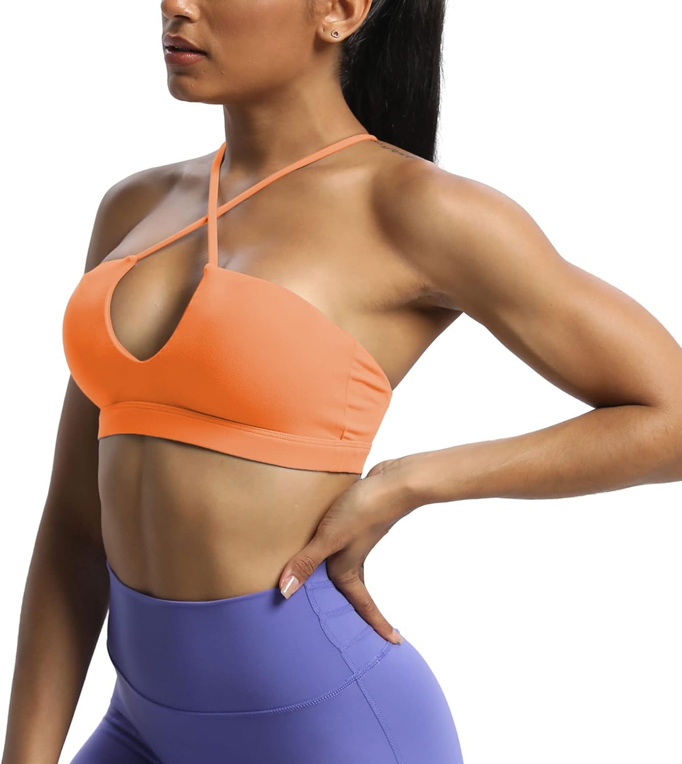 Aoxjox Womens Workout Sports Bras Jamie Deep V Fitness Backless Padded Training Gym Bra Yoga Crop Tank TopPapaya Orange