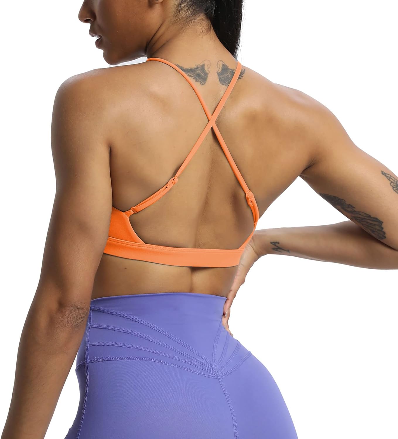 Aoxjox Womens Workout Sports Bras Jamie Deep V Fitness Backless Padded Training Gym Bra Yoga Crop Tank TopPapaya Orange