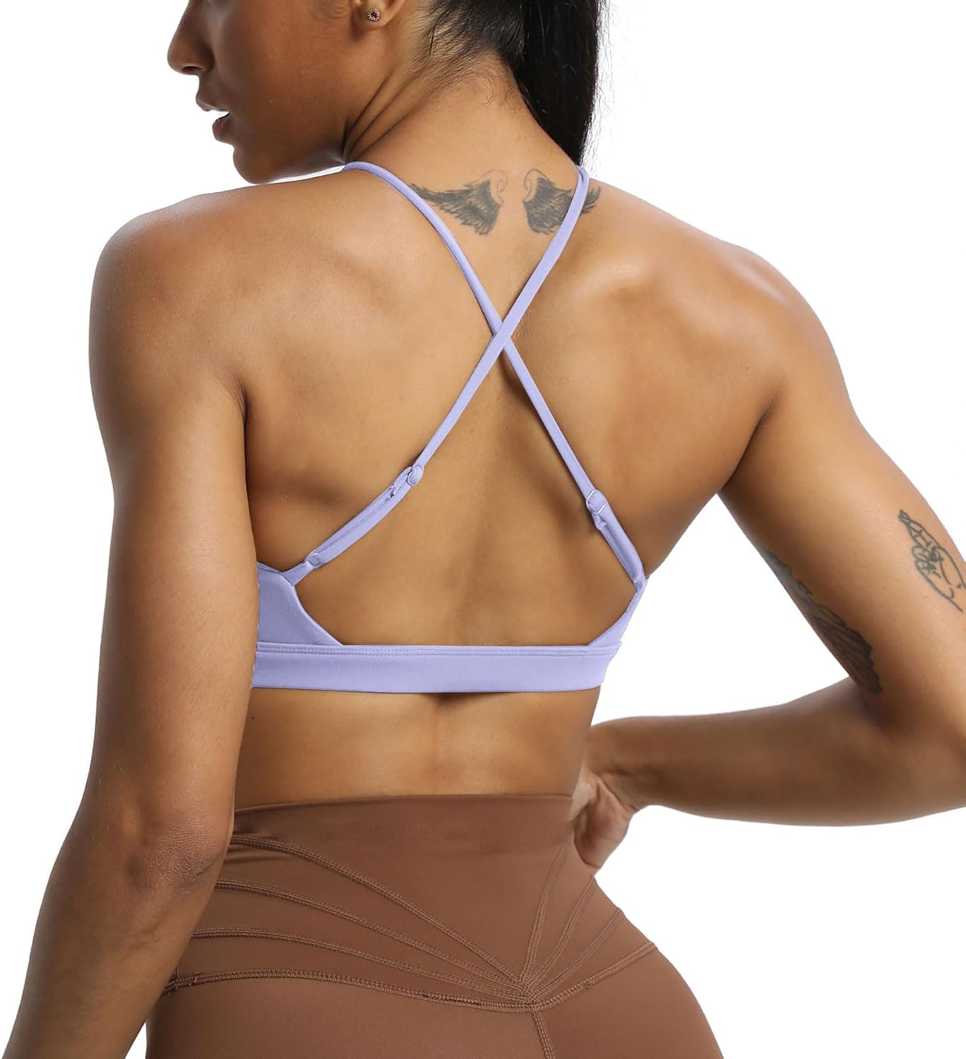 Aoxjox Womens Workout Sports Bras Jamie Deep V Fitness Backless Padded Training Gym Bra Yoga Crop Tank TopPurple Heather