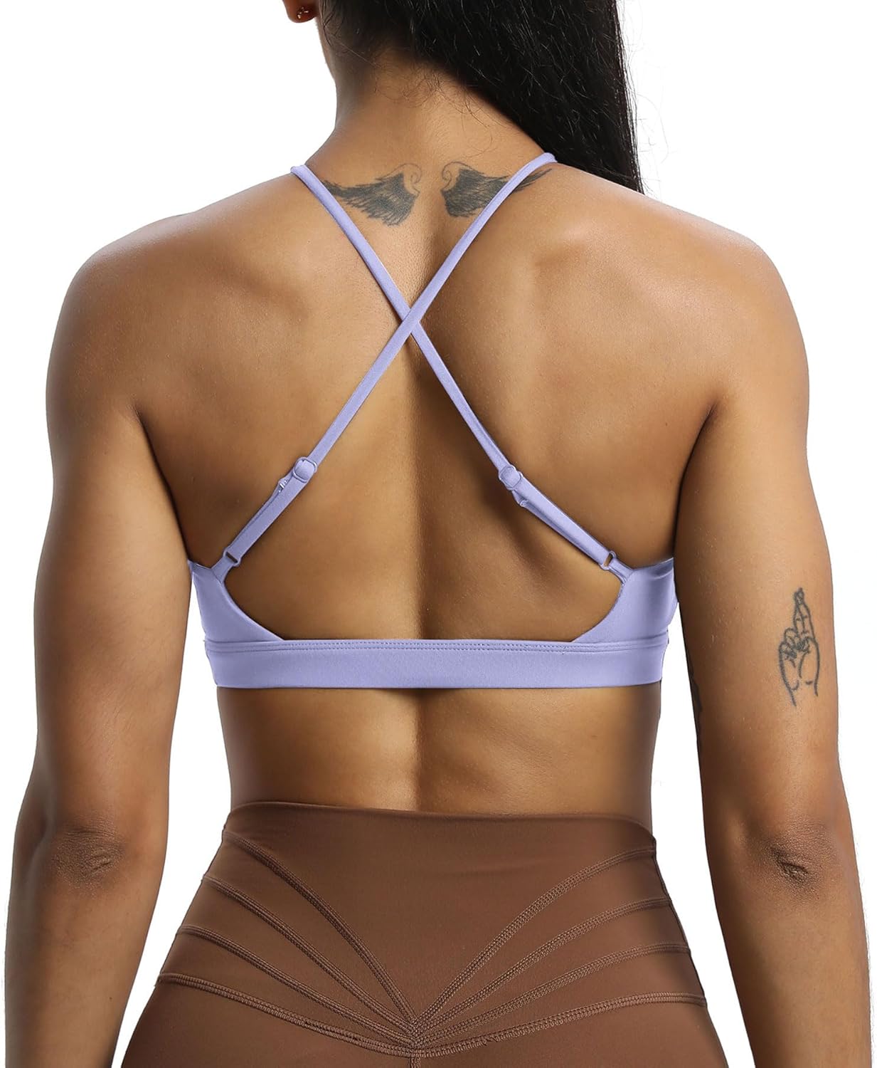 Aoxjox Womens Workout Sports Bras Jamie Deep V Fitness Backless Padded Training Gym Bra Yoga Crop Tank TopPurple Heather