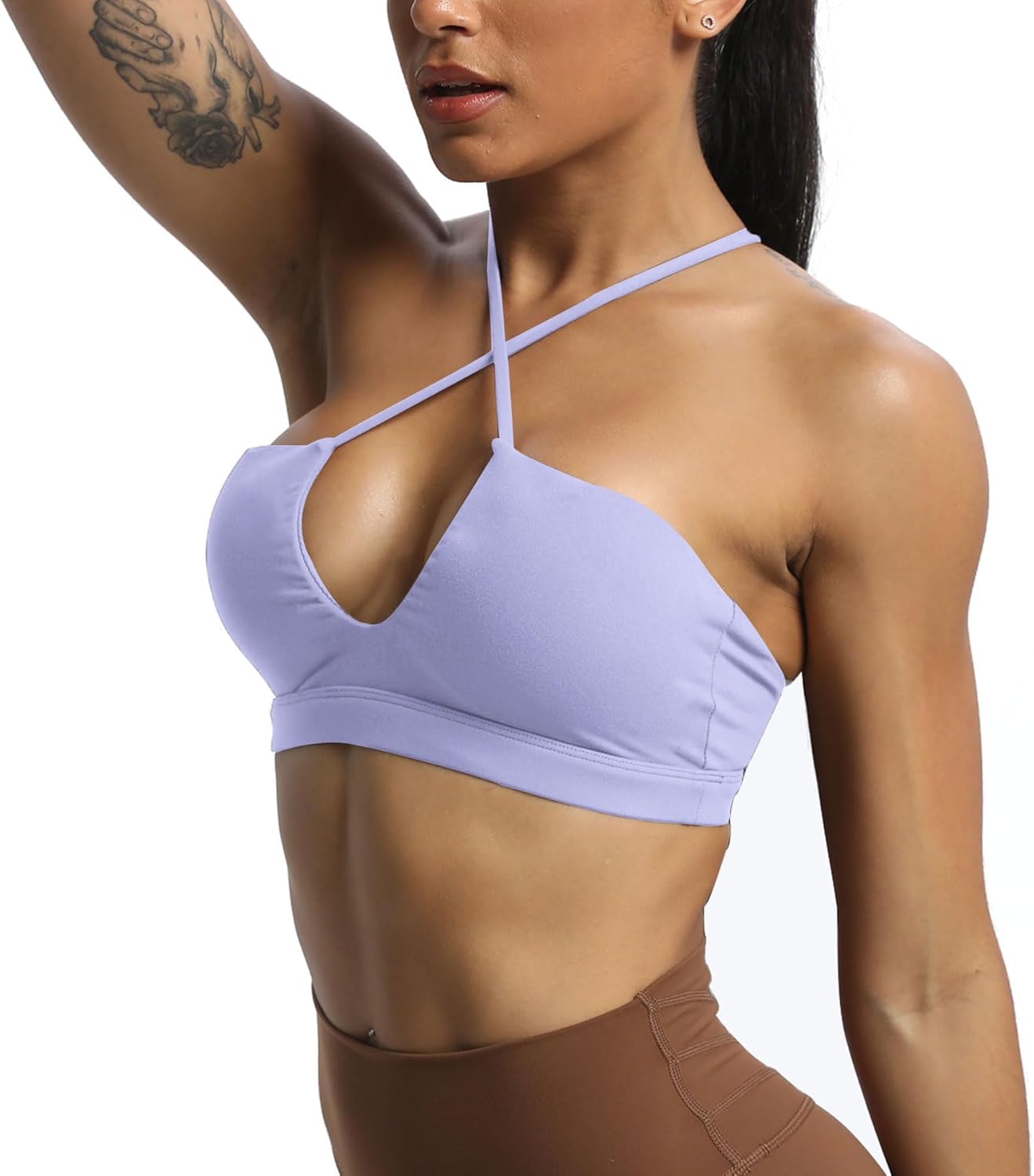 Aoxjox Womens Workout Sports Bras Jamie Deep V Fitness Backless Padded Training Gym Bra Yoga Crop Tank TopPurple Heather