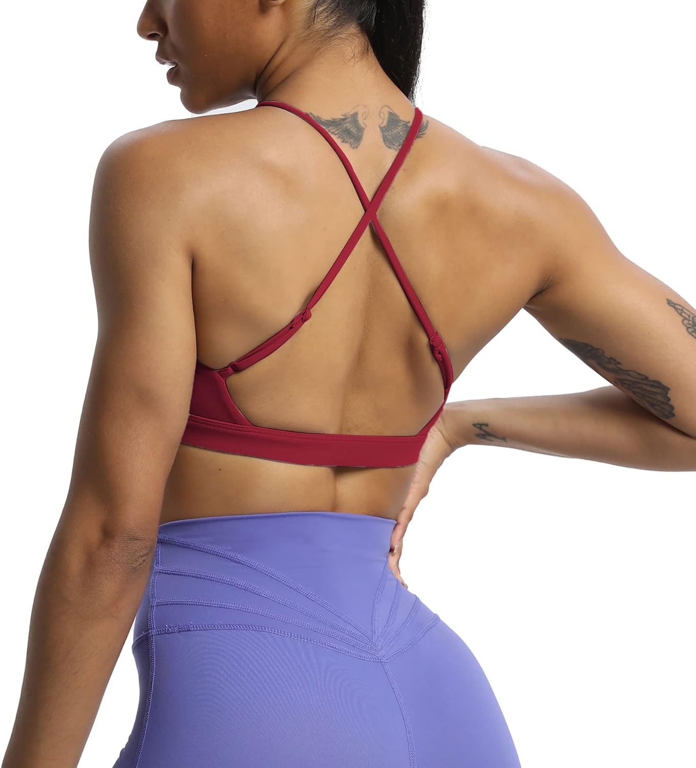 Aoxjox Womens Workout Sports Bras Jamie Deep V Fitness Backless Padded Training Gym Bra Yoga Crop Tank TopRumba Red