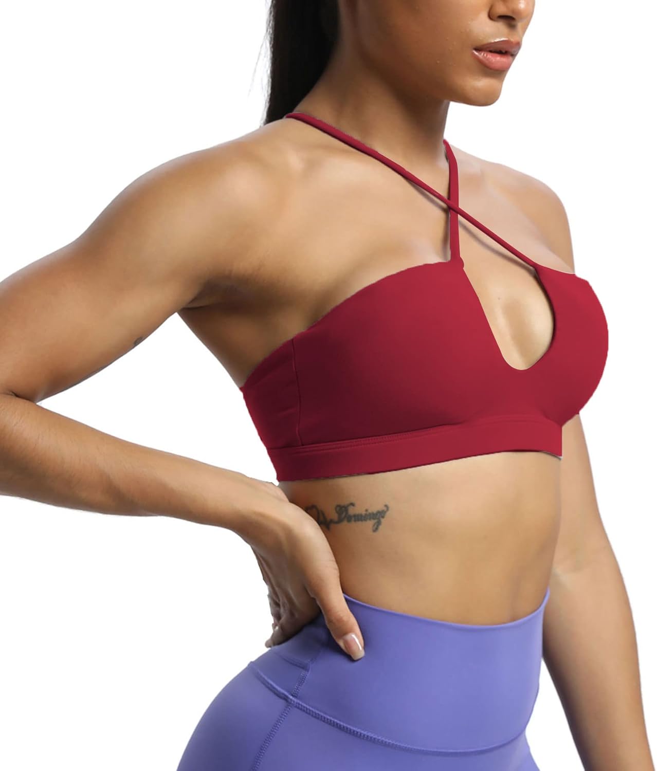 Aoxjox Womens Workout Sports Bras Jamie Deep V Fitness Backless Padded Training Gym Bra Yoga Crop Tank TopRumba Red