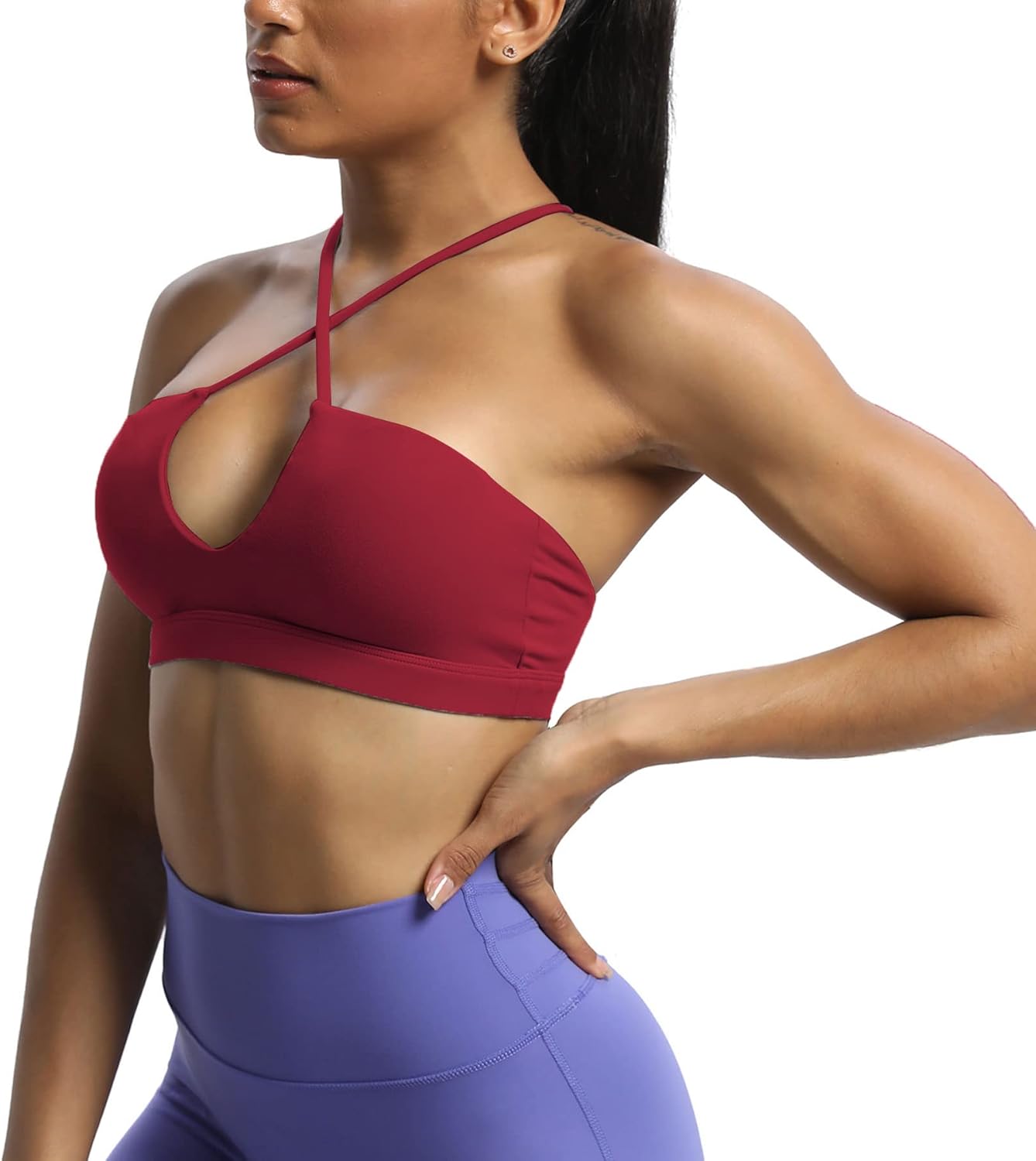 Aoxjox Womens Workout Sports Bras Jamie Deep V Fitness Backless Padded Training Gym Bra Yoga Crop Tank TopRumba Red