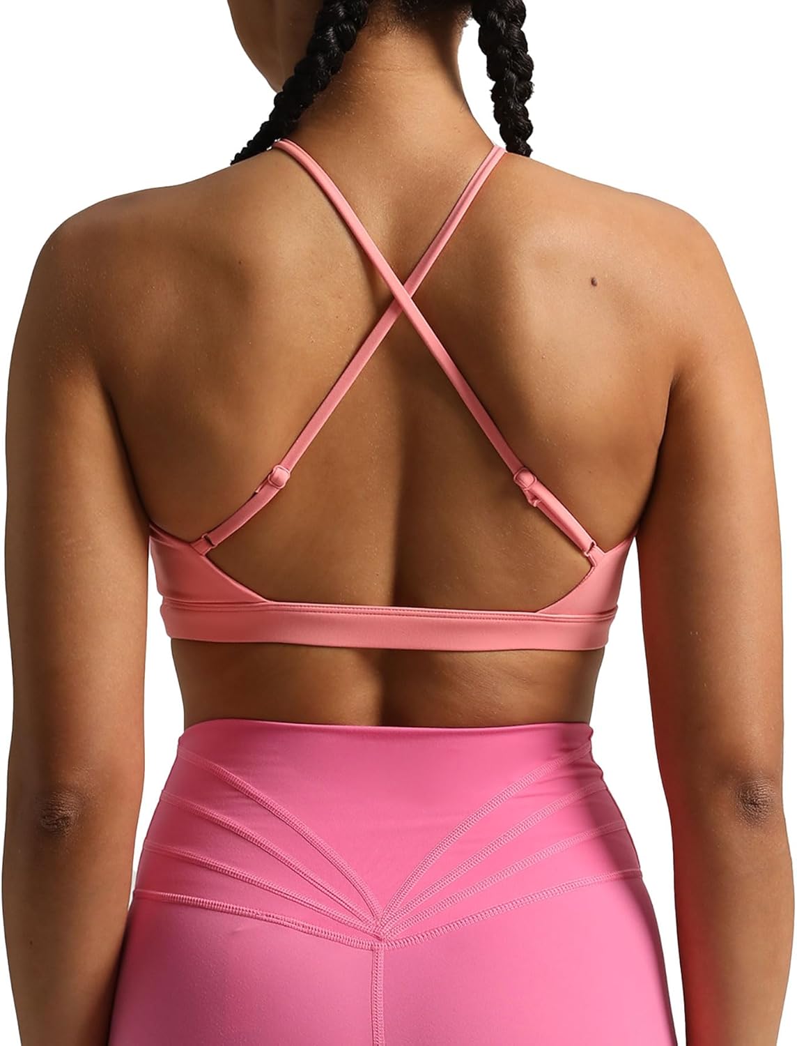 Aoxjox Womens Workout Sports Bras Jamie Deep V Fitness Backless Padded Training Gym Bra Yoga Crop Tank TopSalmon Rose