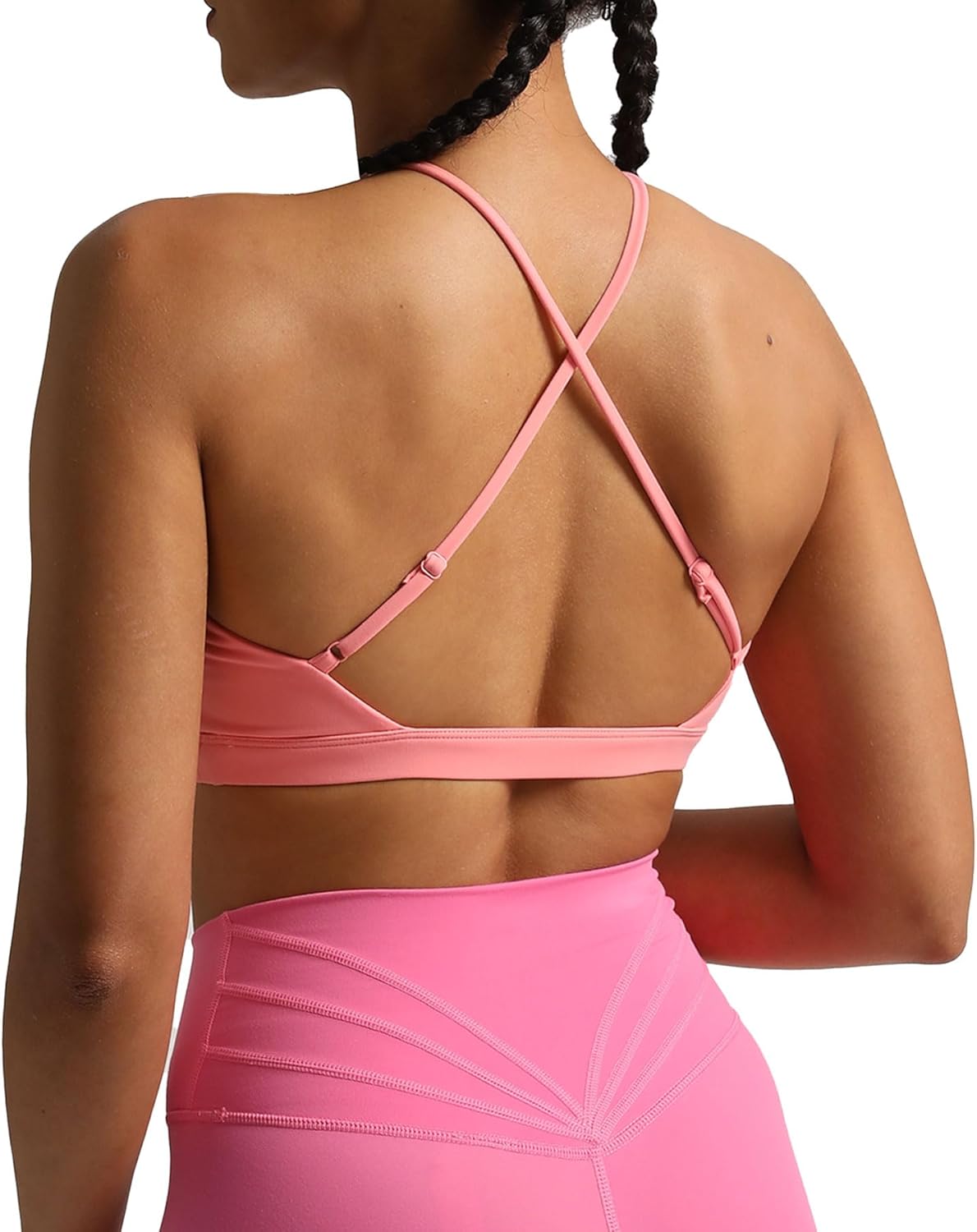 Aoxjox Womens Workout Sports Bras Jamie Deep V Fitness Backless Padded Training Gym Bra Yoga Crop Tank TopSalmon Rose